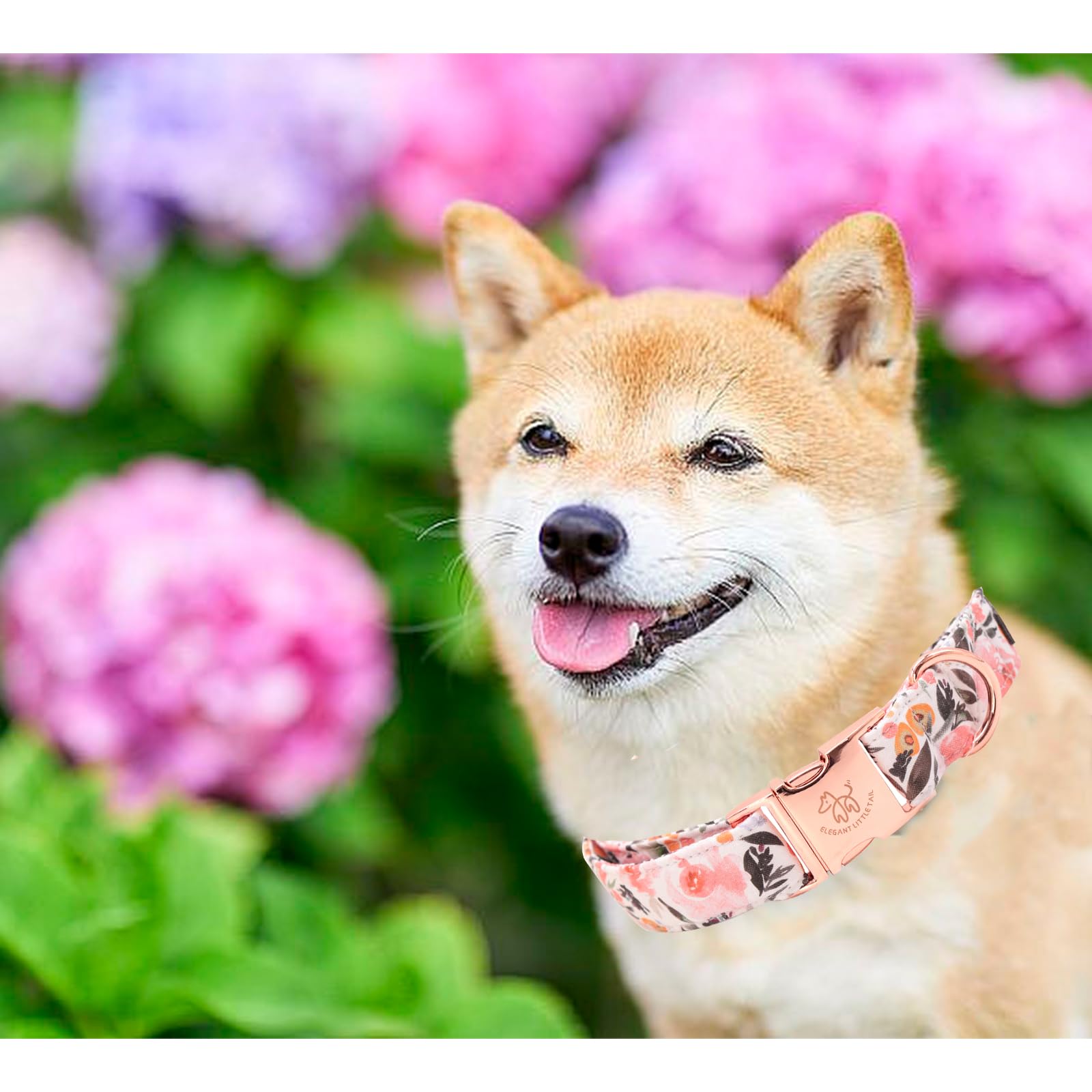 Elegant Little Tail Dog Collar, Pink Floral Pattern Pet Collar Summer Durable Cute Dog Collars Male Or Female Pet Gift Adjustabl