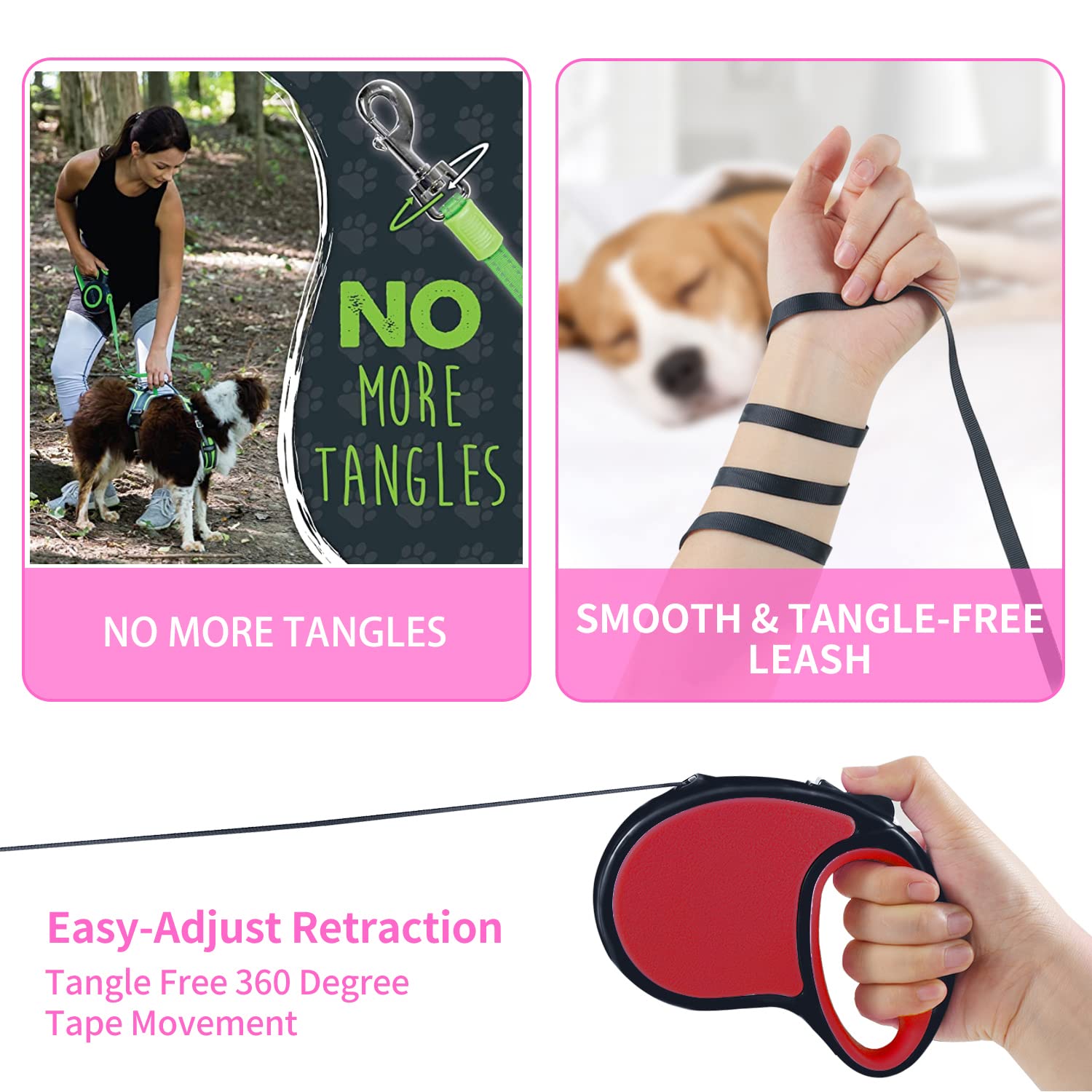 Retractable Dog Leash,[Strong Nylon Tape][One-Handed One Button Lock] For Small Medium Dogs And Cats,16Ft Pet Walking Leash With
