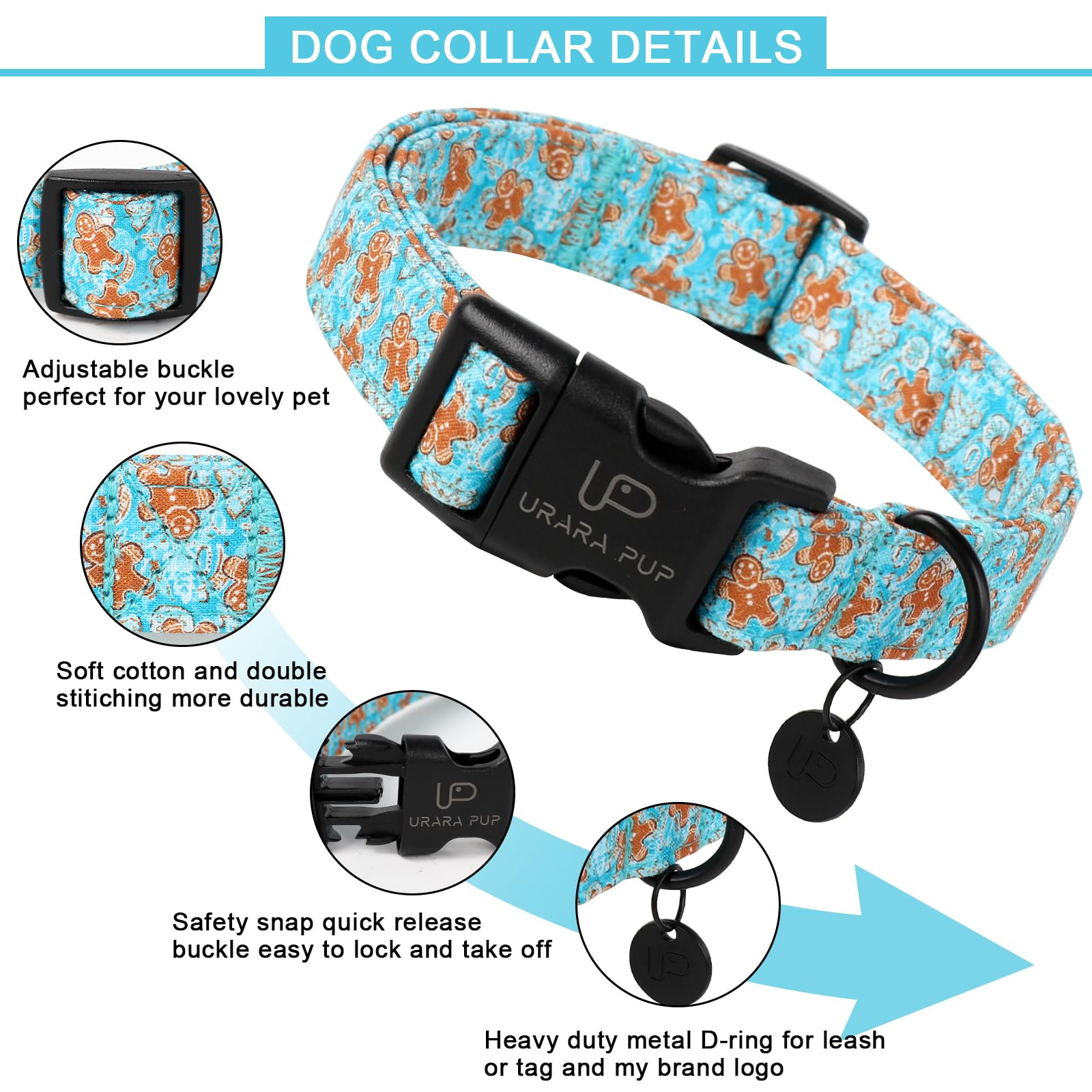 Up Urara Pup Christmas Dog Collar,Adjustable Gingerbread Pet Collar,Chriatmas Puppy Collar For Small Medium Large Dogs,Xl