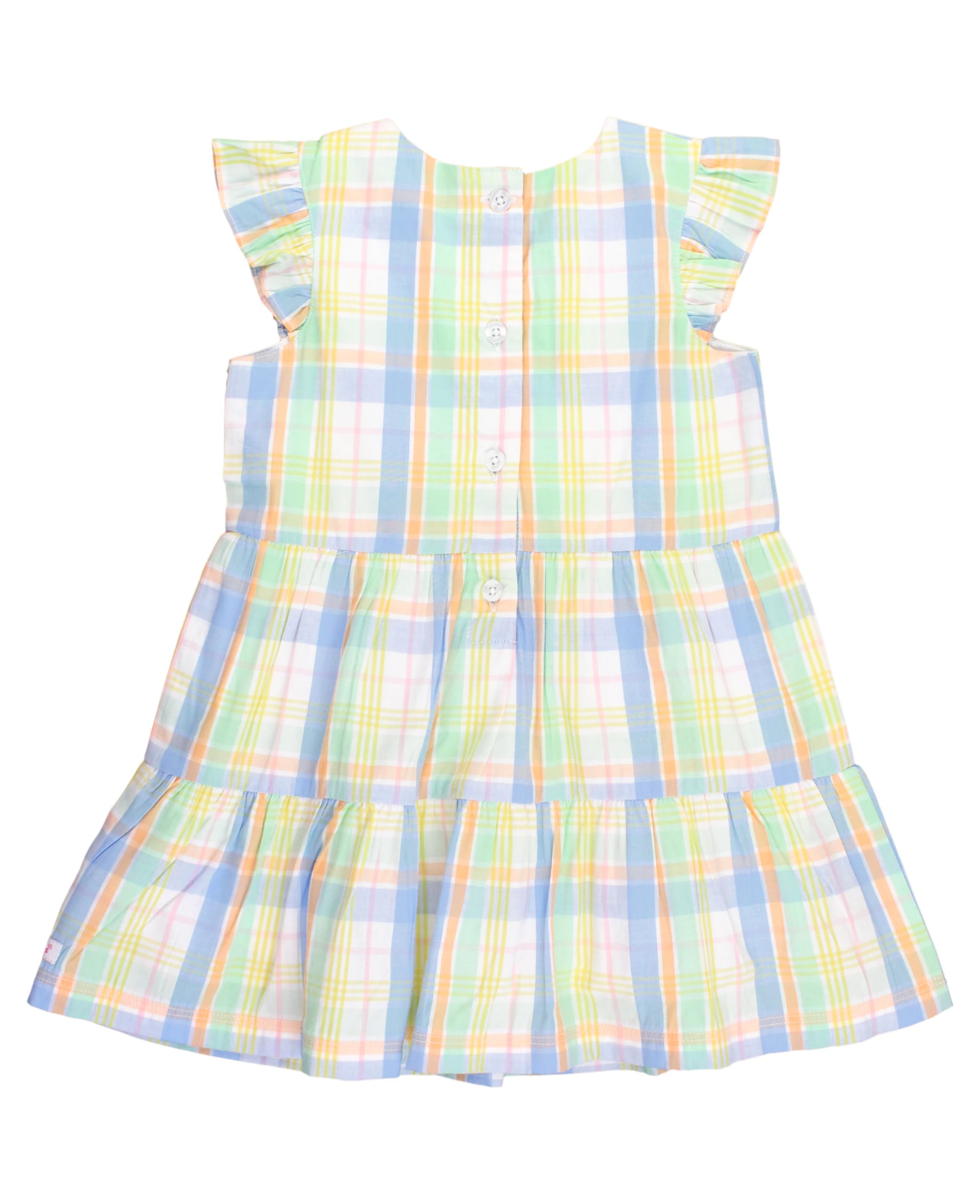 Rufflebutts Clubhouse Rainbow Plaid Flutter Sleeve Tiered Dress - 6-12M