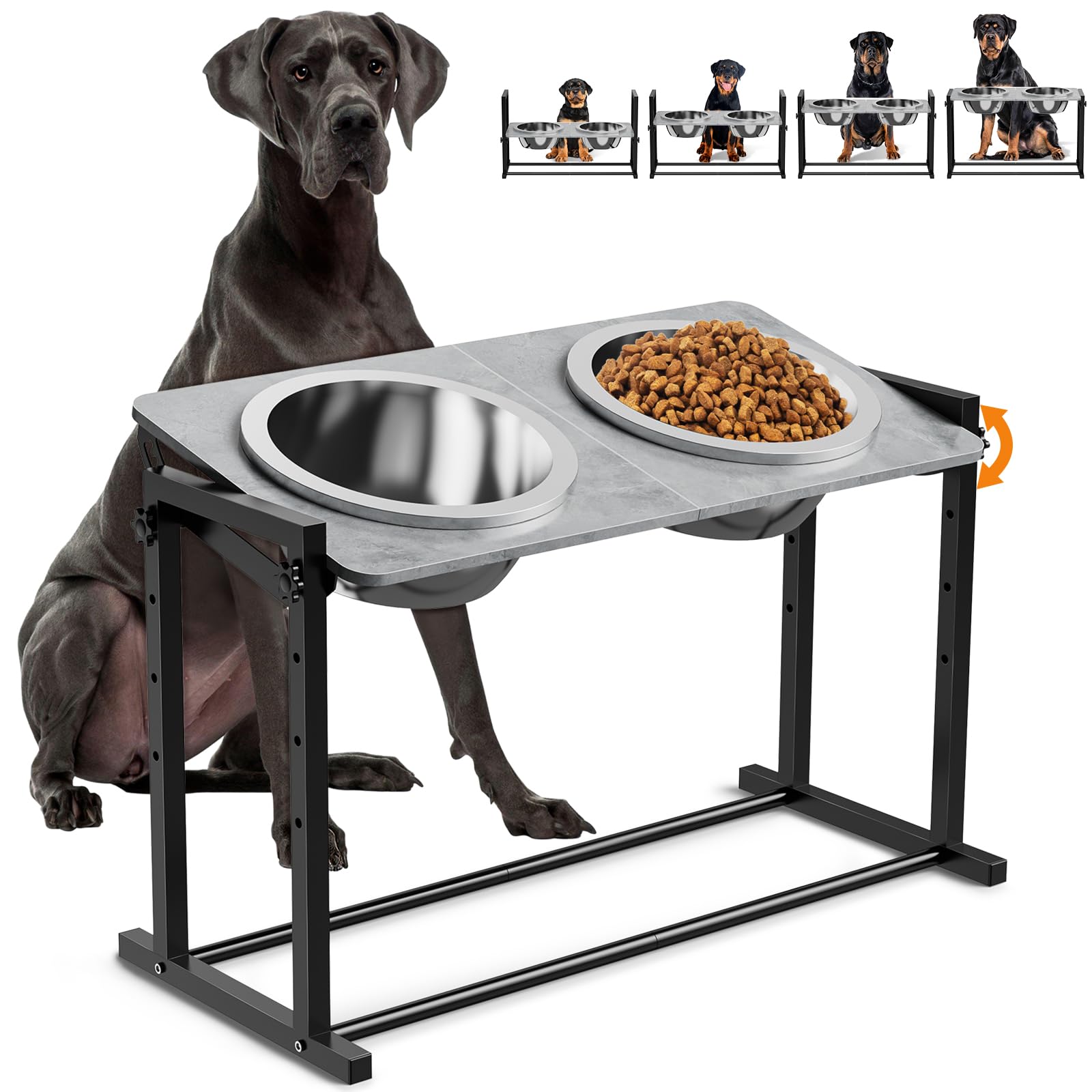 Elevated Dog Bowls For Extra Large Dogs, 4 Height Adjustable Tilted Raised Dog Bowl Stand With 2 Stainless Steel 3L Bowls, 16.1