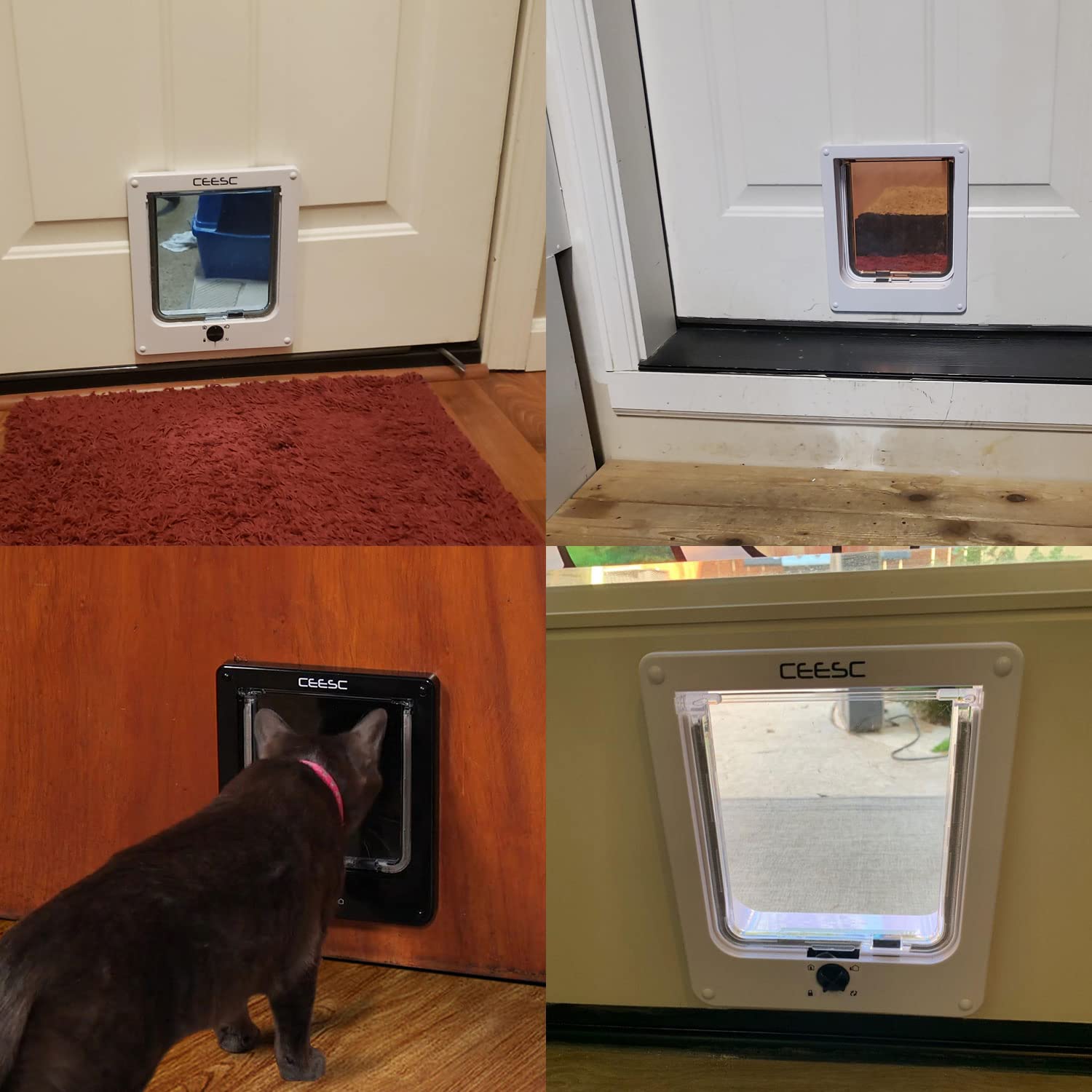 Ceesc Cat Doors, Magnetic Pet Door With Rotary 4 Way Lock For Cats, Kitties And Kittens, Upgraded Version (Medium, White)