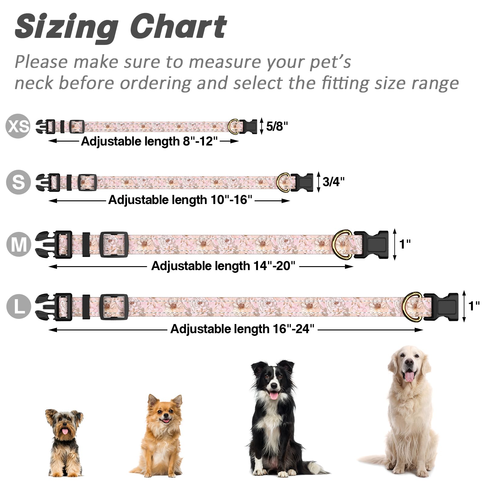 Tmoodel Reflective Dog Collar For Extra Small Dogs, Cute Flower Theme Adjustable Heavy-Duty Nylon Puppy Collar For Boy And Girl