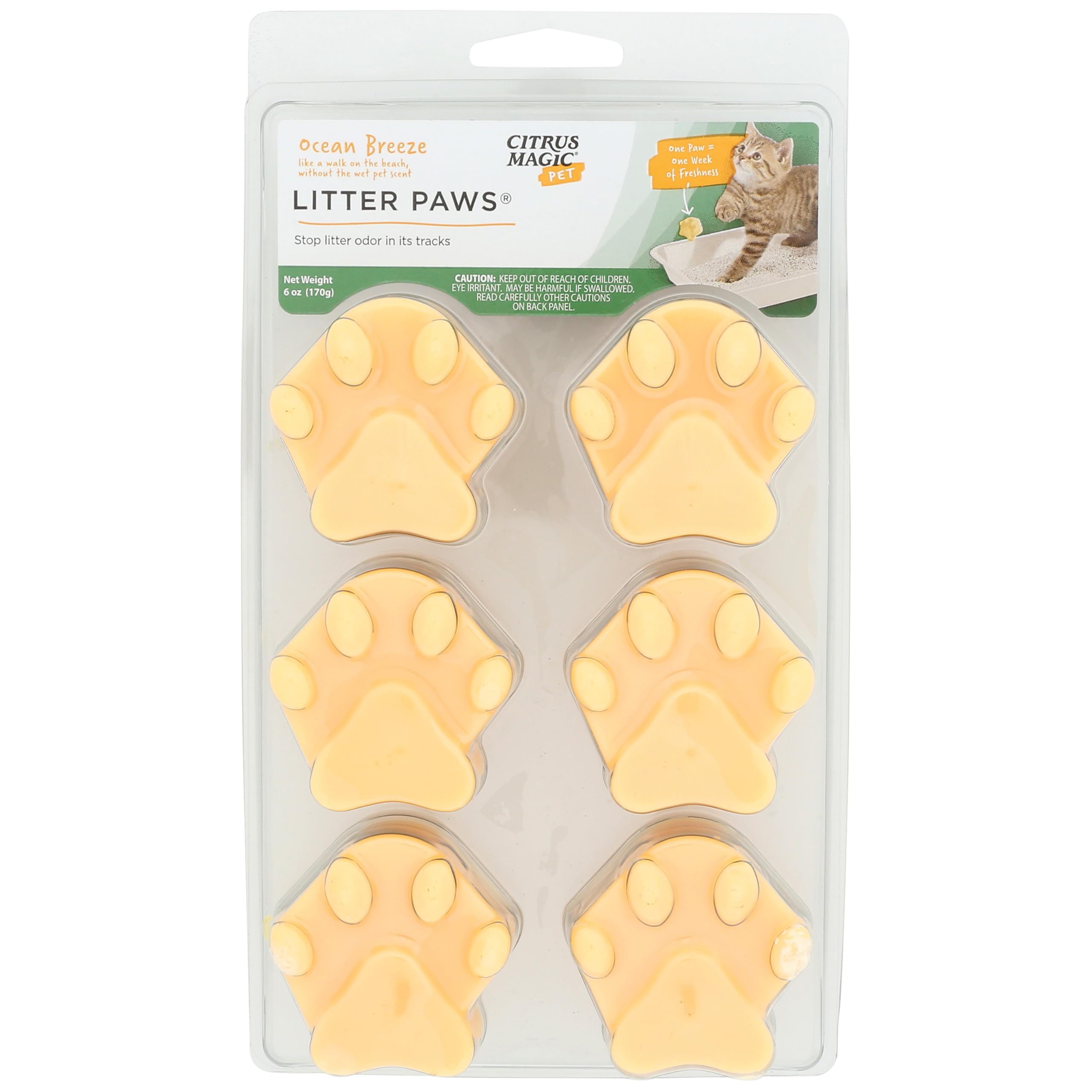 Citrus Magic Pet Odor Eliminator Litter Paws, Ocean Breeze, 6-Count