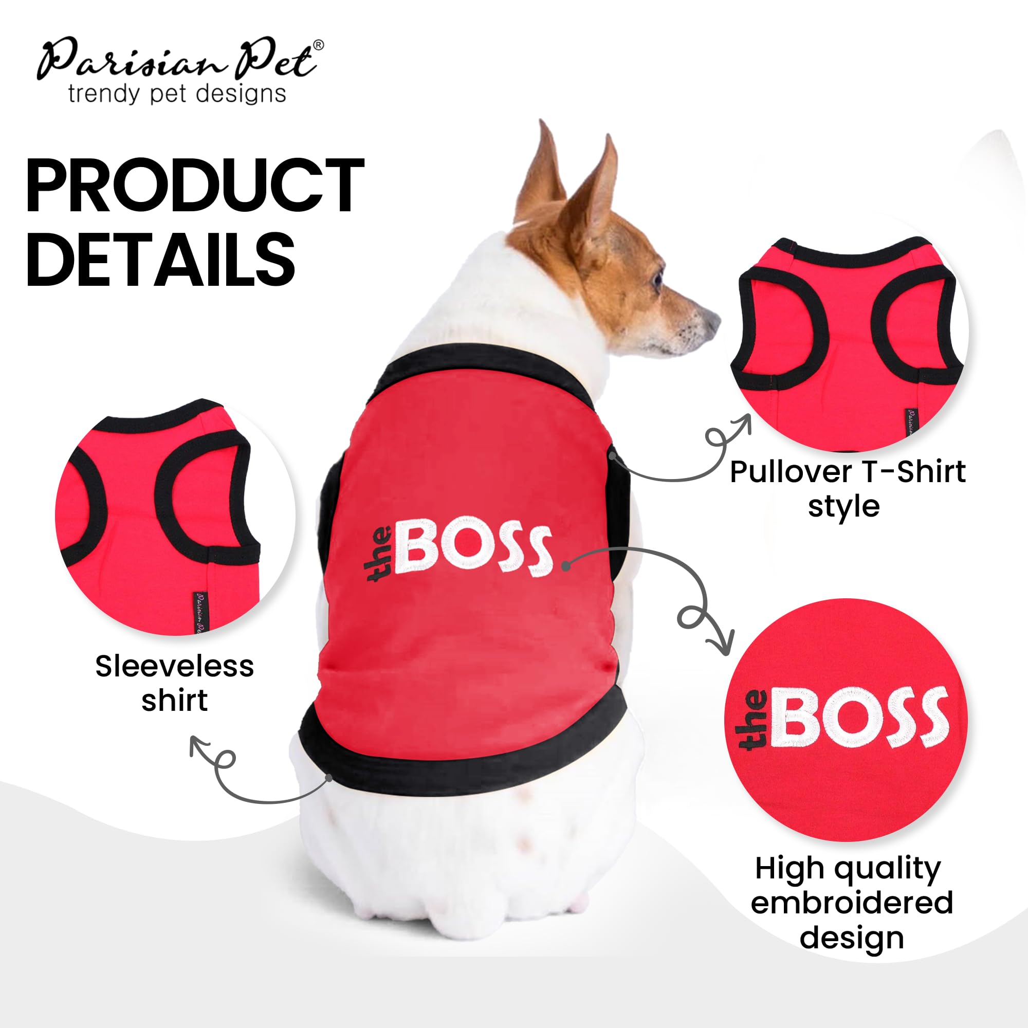 Parisian Pet Dog T-Shirt With Embroidered 'The Boss' Word - Lightweight Dog Clothes - Sleeveless Dog Outfit Boss - Dog Shirt For Large Dogs, 2Xl