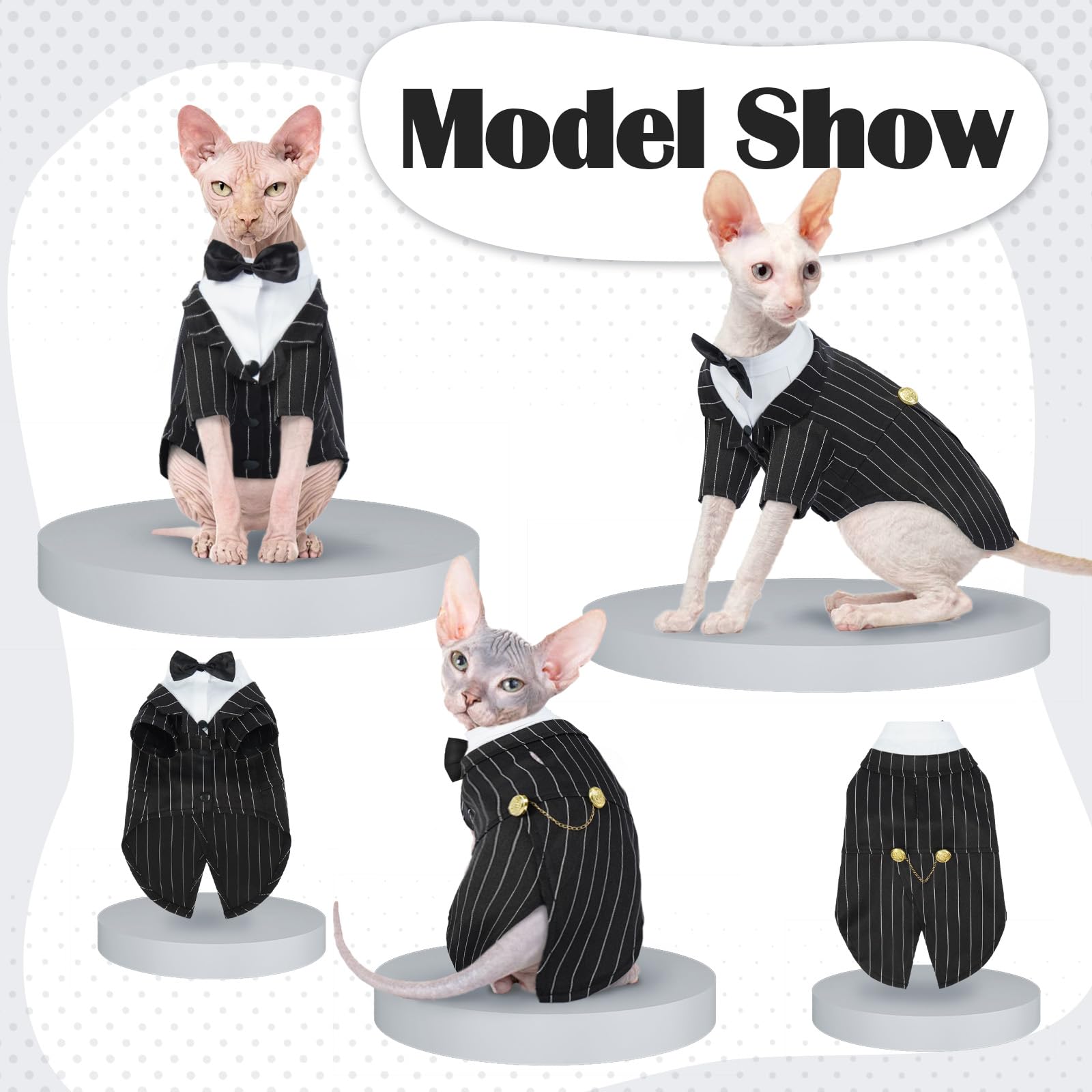 Qbleev Cat Tuxedo Suit, Sphynx Cat Suit With Bow Tie, Cat Halloween Costumes, Kitten Formal Attire Wedding Birthday Onesie Cloth