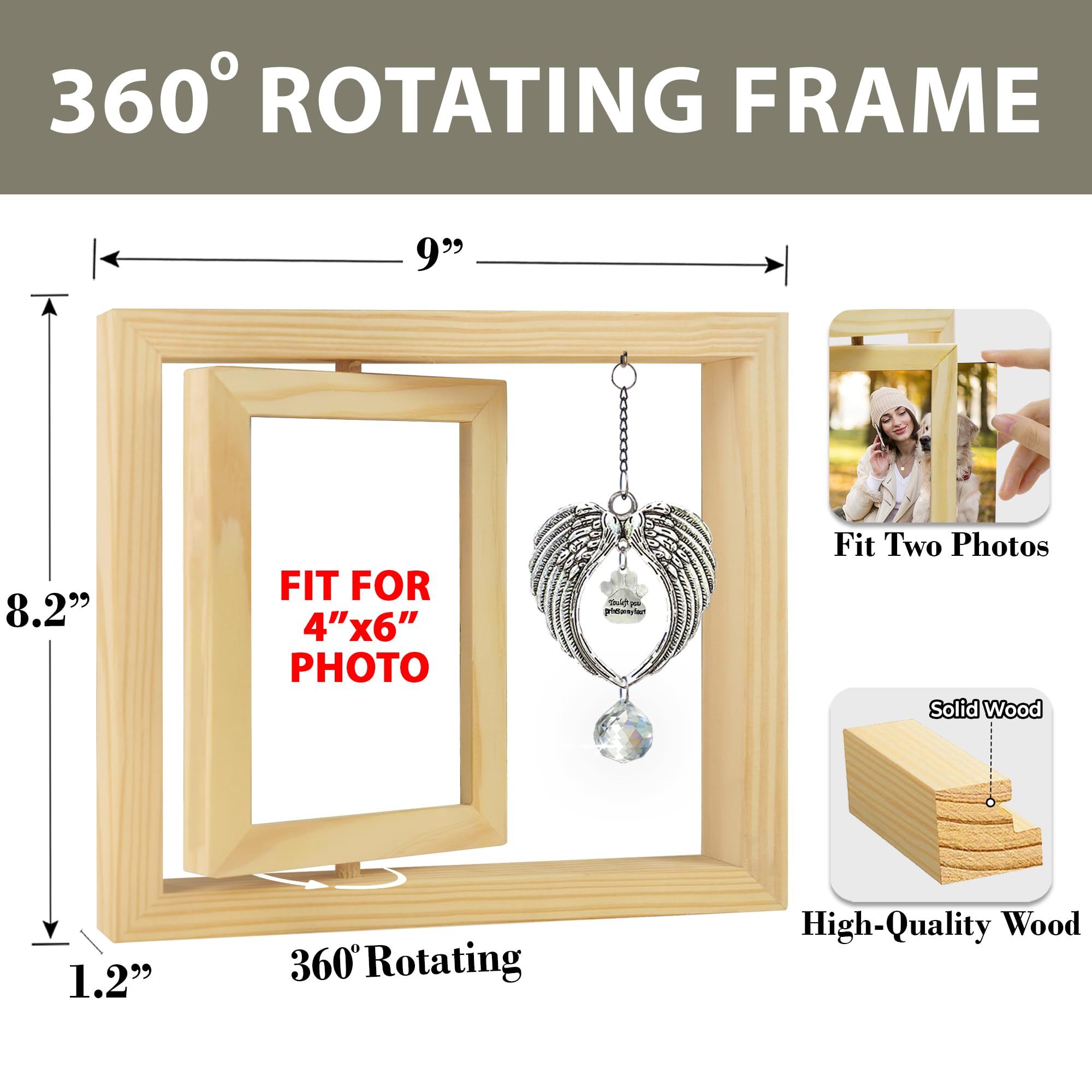 Pet Memorial Picture Frame For Loss Of Dog Cat Wooden Rotating Frame Fit For 4X6 Photo Sympathy Gifts For Pet Animal Lovers In M