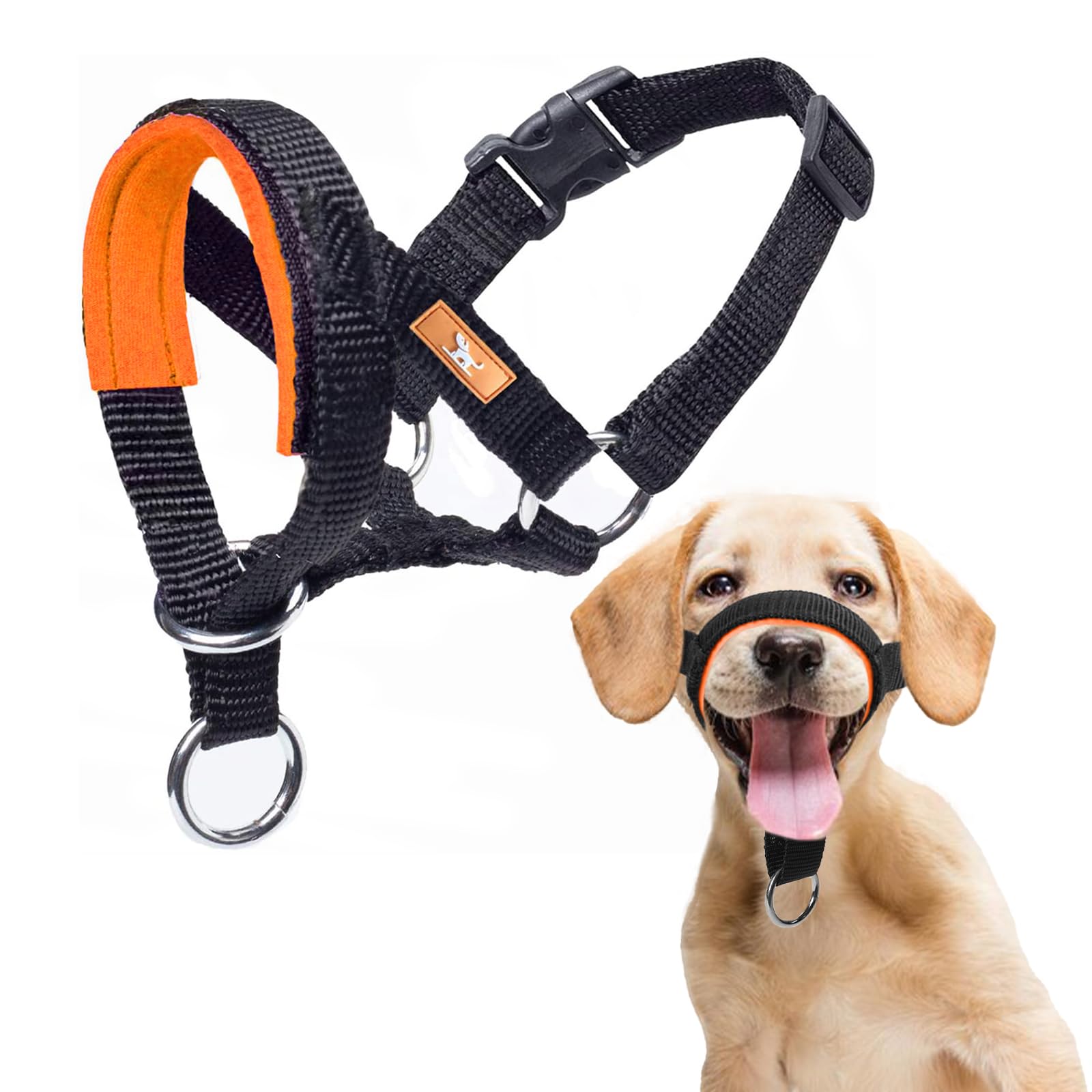 wintchuk Dog Head Collar with Soft Fabric, Head Harness Stops Dog Pulling, Head Leash for Small Medium Large Dogs Walking (L,Ora