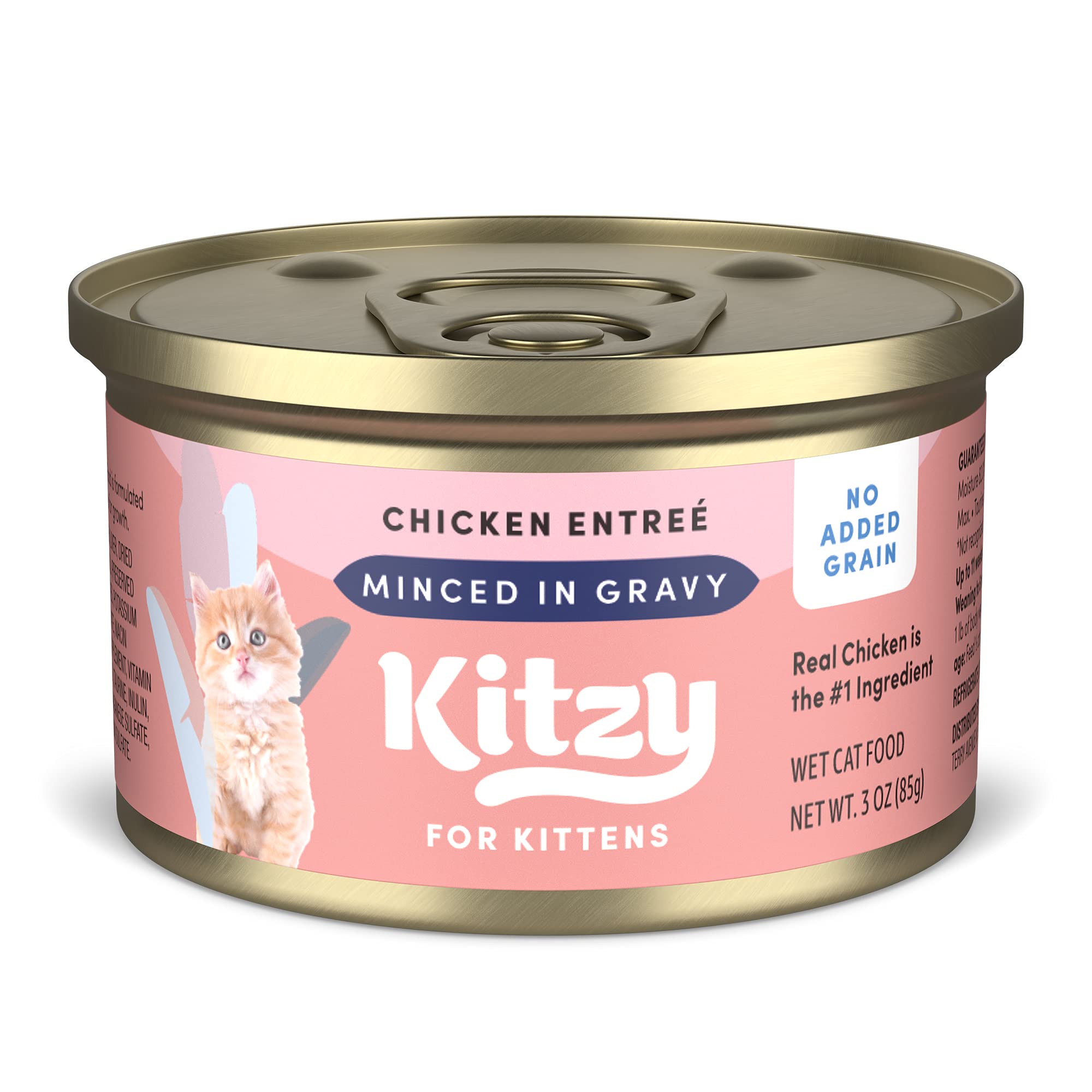 Amazon Brand - Kitzy Wet Cat Food, Chicken cuts in Gravy, Grain Free (Kitten), 3 ounce (Pack of 24)
