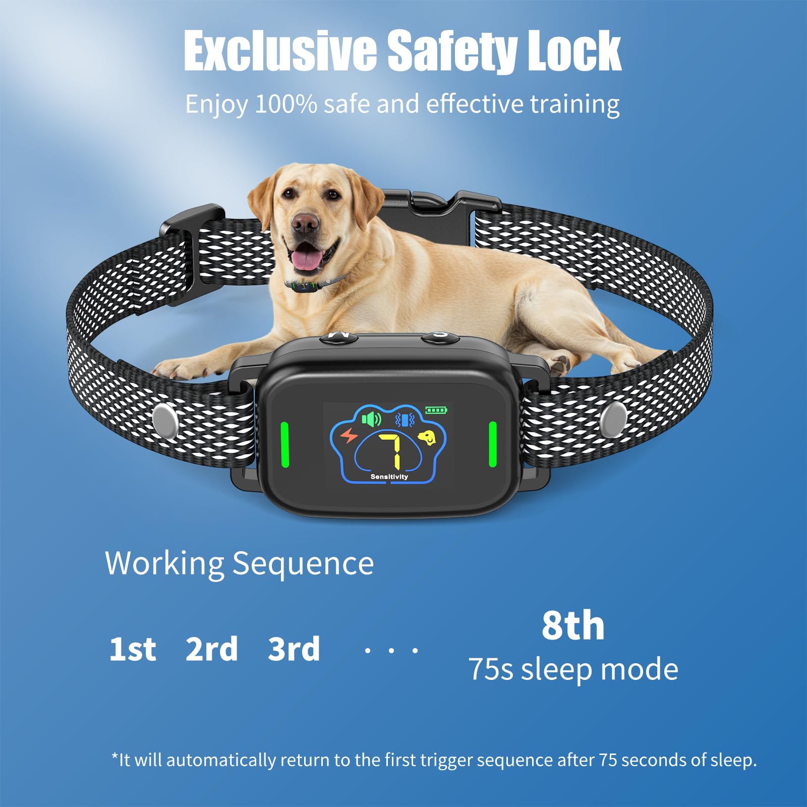 Cawjug Smart AI Bark Collar for Dogs - Rechargeable, 5 Modes, 7 Sensitivity Levels, IPX7 Waterproof, Black & White