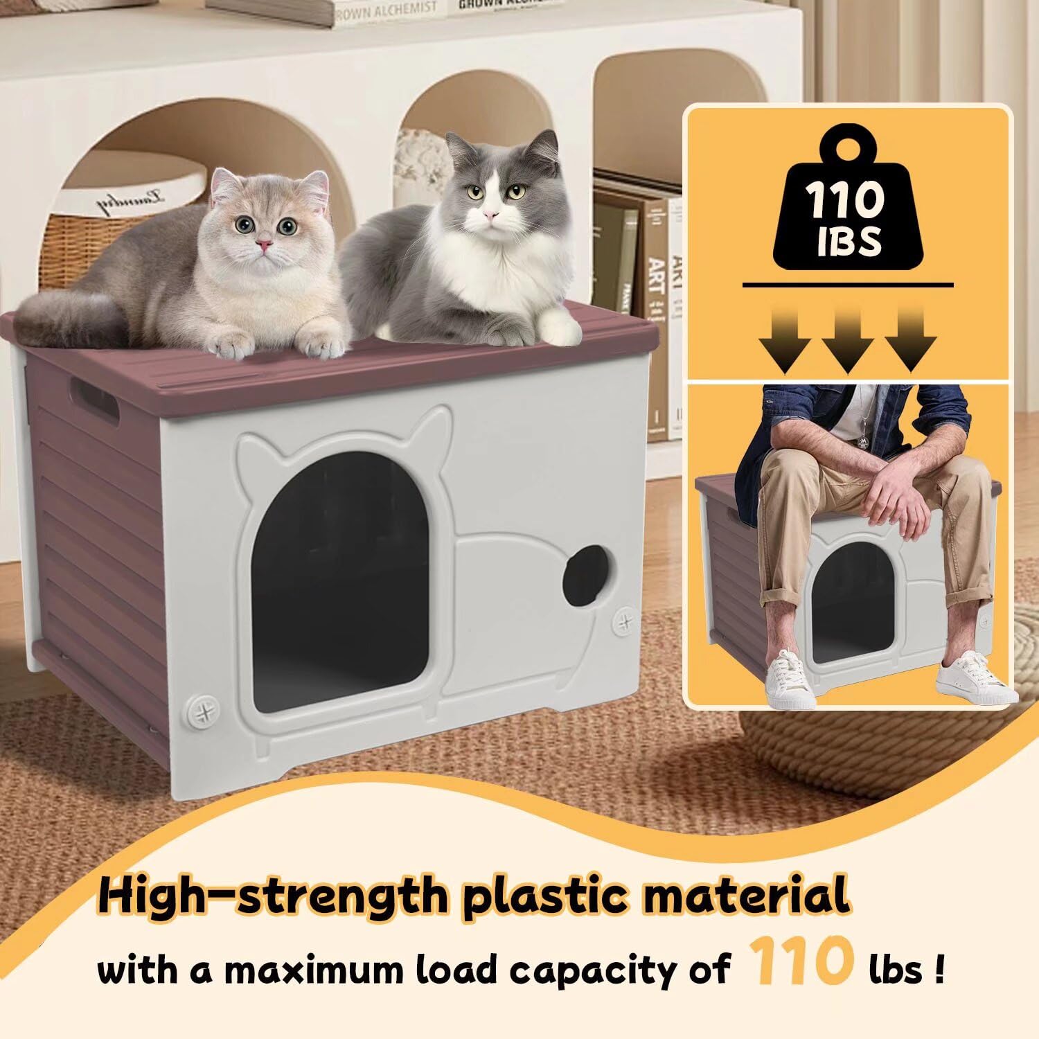 Pempet Plastic Outdoor Cat House Waterproof Feral Cat Shelter(Coffee)