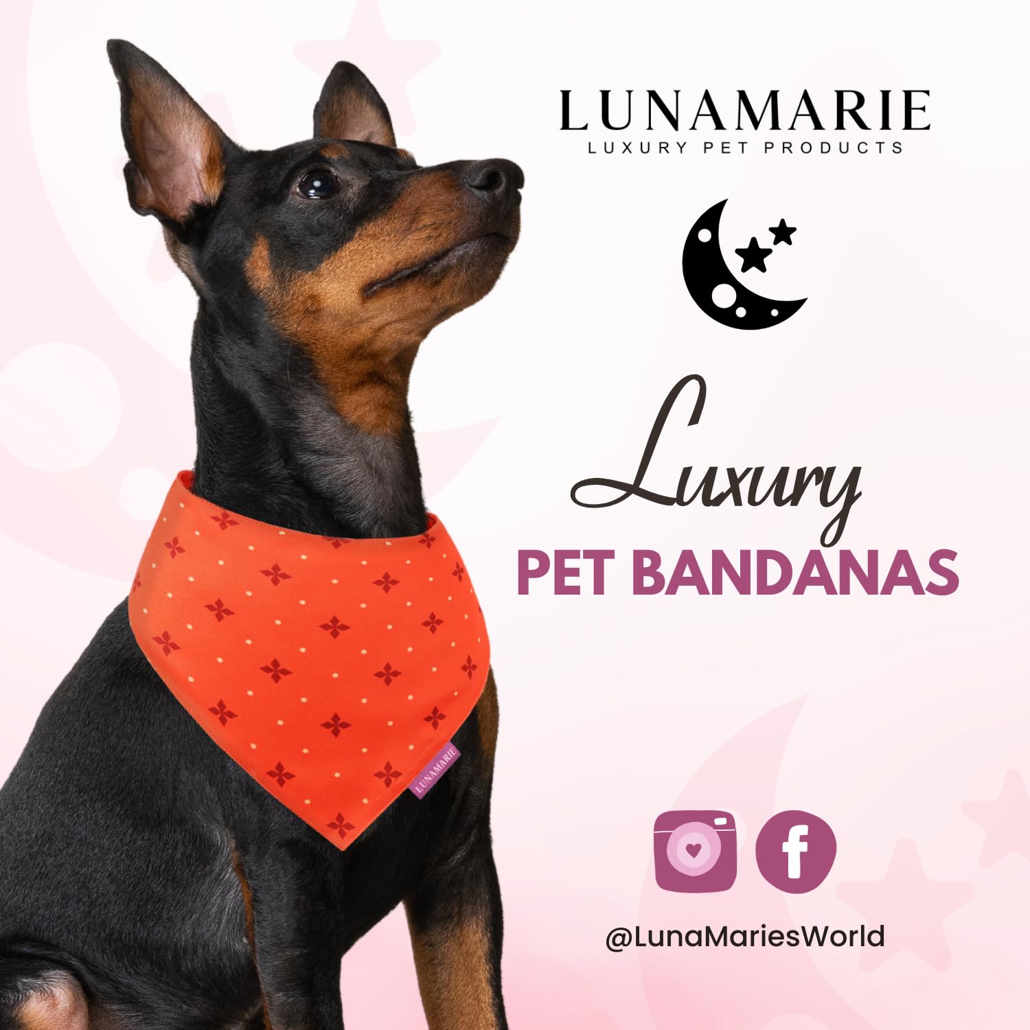 Lunamarie - Luxury Pet Birthday Bandanas -Premium & Silky Poly Fabric | 100% Handmade | Custom Shape Dual Layered (Ember, Medium