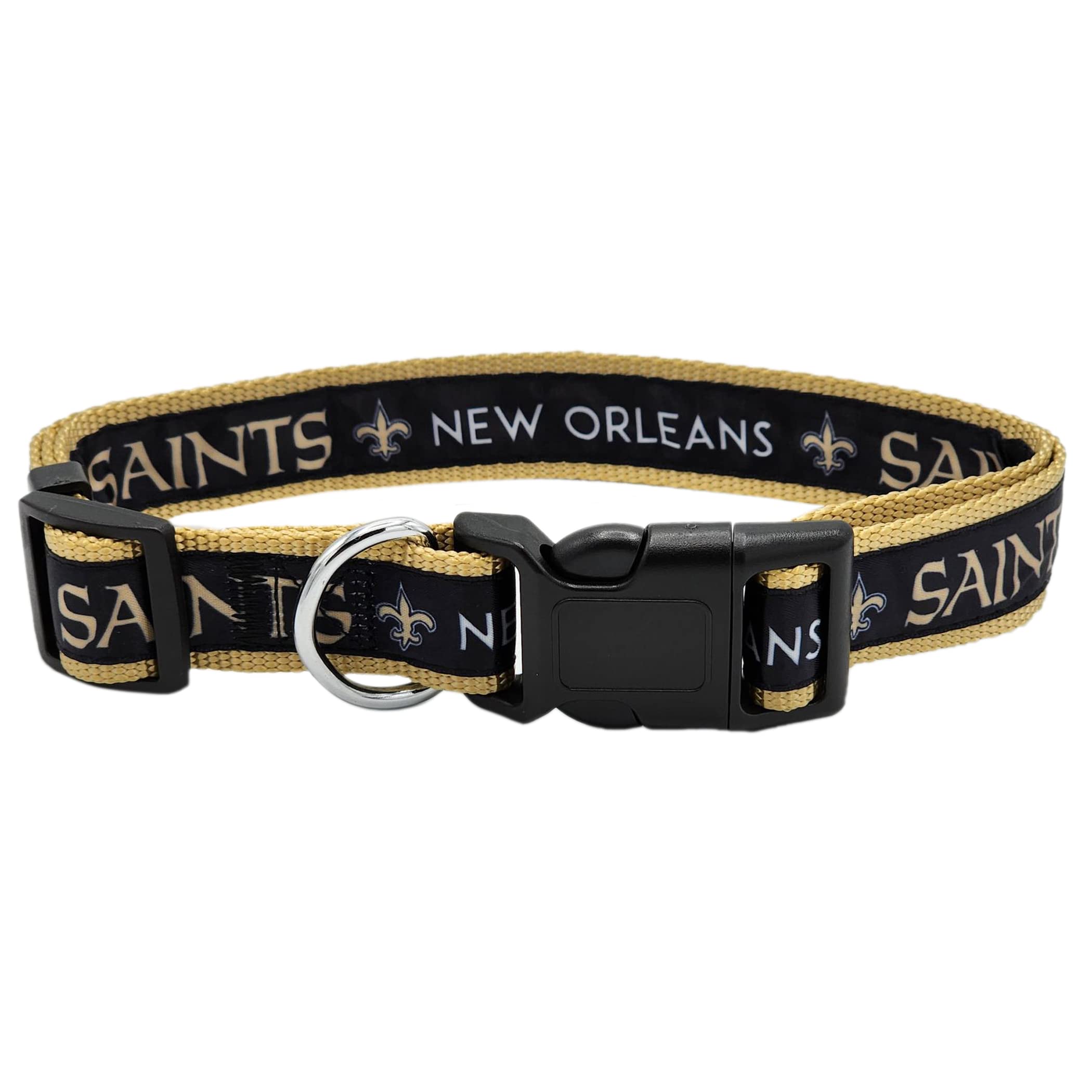 Pets First NFL New Orleans Saints Licensed PET COLLAR, Medium - Heavy-Duty, Strong, and Durable Dog Collar. Available in 31 Foot
