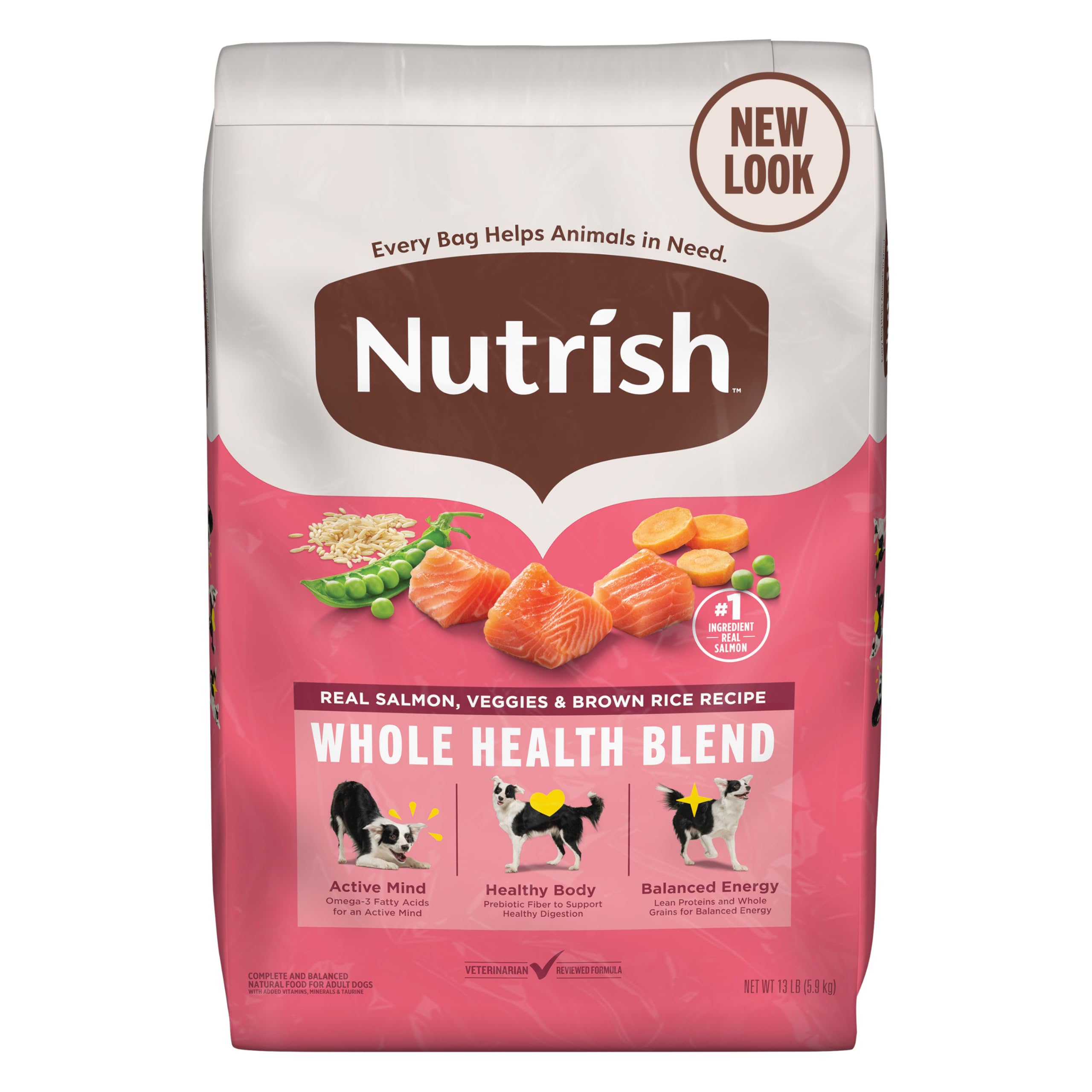 Nutrish Real Salmon, Veggies & Brown Rice Recipe Whole Health Blend Dry Dog Food, 13 lb. Bag, Packaging May Vary (Rachael Ray)