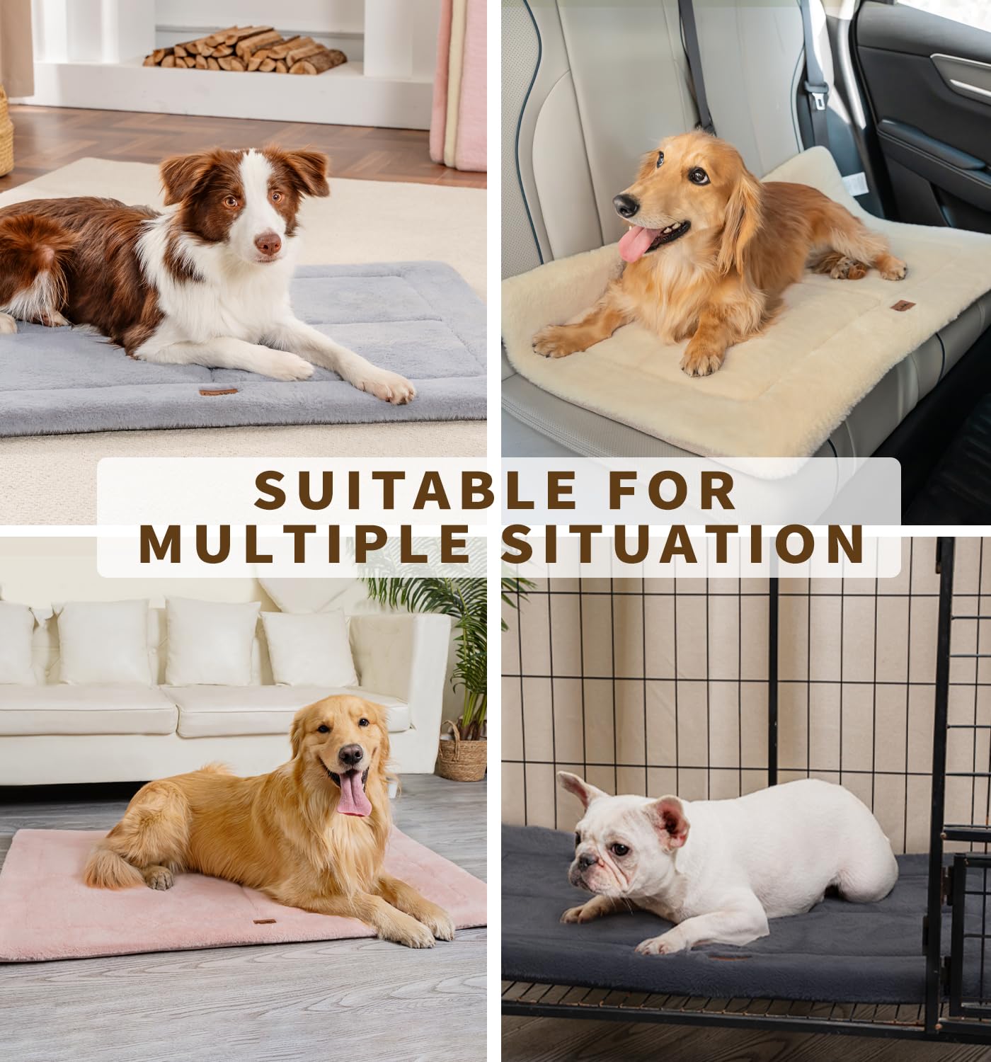Made4Pets Dog Crate Pad Bed for Medium Large Dogs, Washable & Reversible, Anti-Slip Kennel Mat for Cozy Sleeping, Soft Fluffy Do