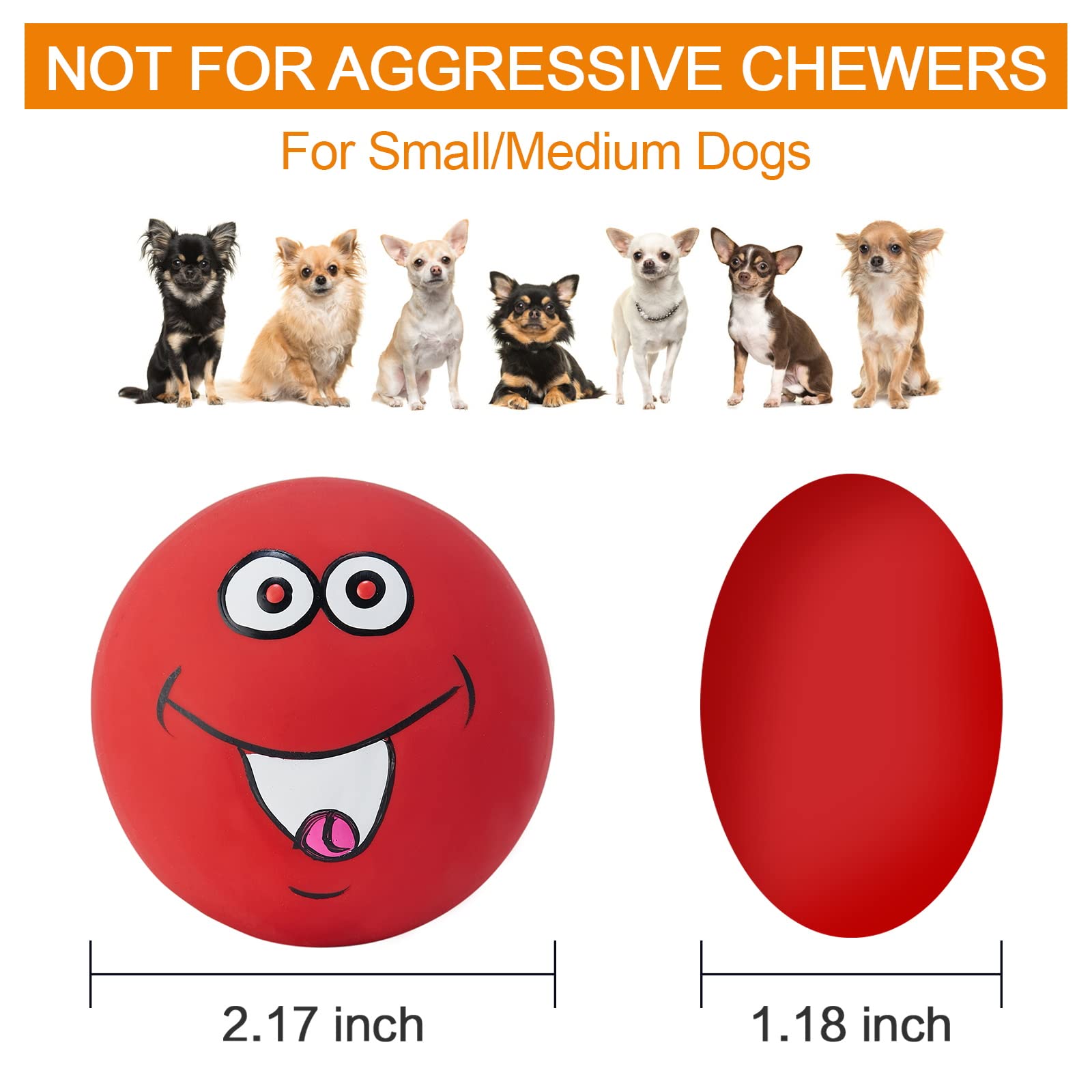 Coricorsu Squeaky Dog Toys Chewing Durable Teething Latex Rubber Soft Interactive Fetch Play Dog Balls With Funny Smile Face For