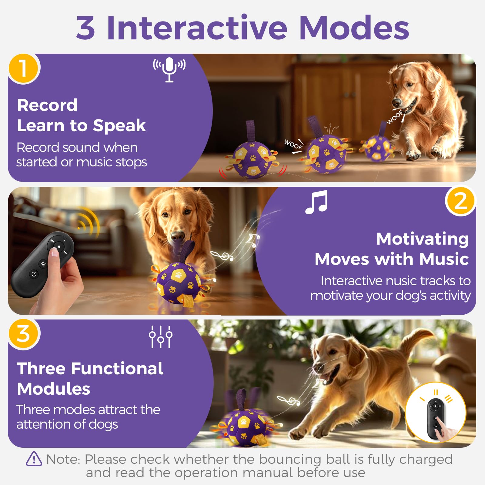 QDAN Interactive Dog Toys, Squeaky Moving Ball Toy with Remote Control, Music Modes Bouncing Ball for Dogs, Rechargeable Dog Toy