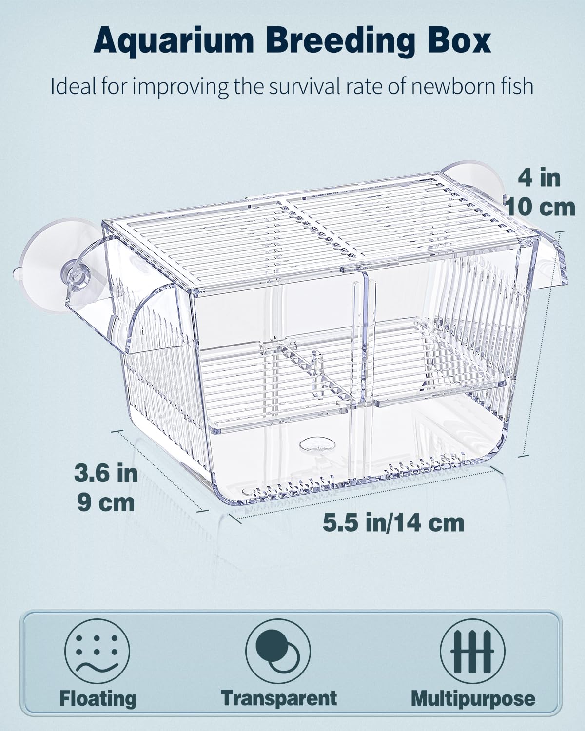 Pawfly Aquarium Fish Breeding Box, Fish Tank Hatchery Incubator With 6 Suction Cups Acrylic Hatching Box For Baby Fish Shrimp Be