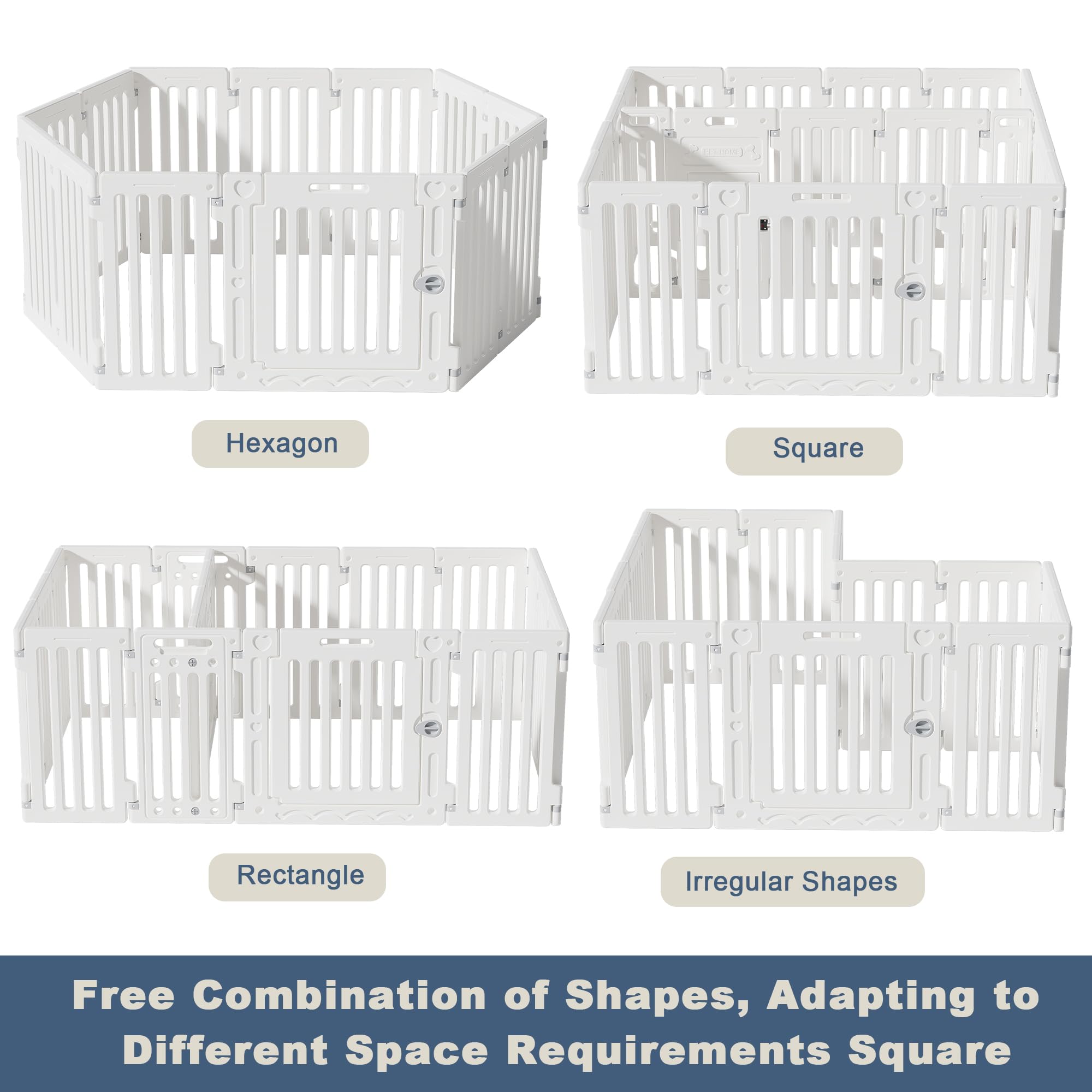 2 Room Dog Playpen With Door,Diy Shape Combination Puppy Pen,16-Panel+2 Link Piece+Large Door+Small Door,25.5'' H Dog Fence,Non-