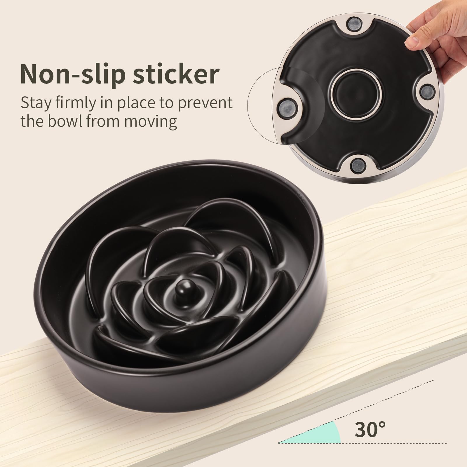 8.26 in Black Ceramic Slow Feeder Dog Bowl for Medium and Large Breed,Pet Feeding Dog Food Water Dish Heavy Weighted,Puppy Bowl