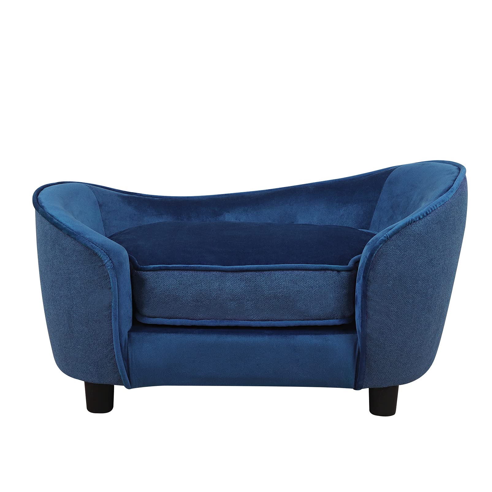 Pet Sofa Bed, Velvet & Linen Fabric Pet Couch Chair With Removeable & Washable Cushion For Small Dogs Cats (Blue)