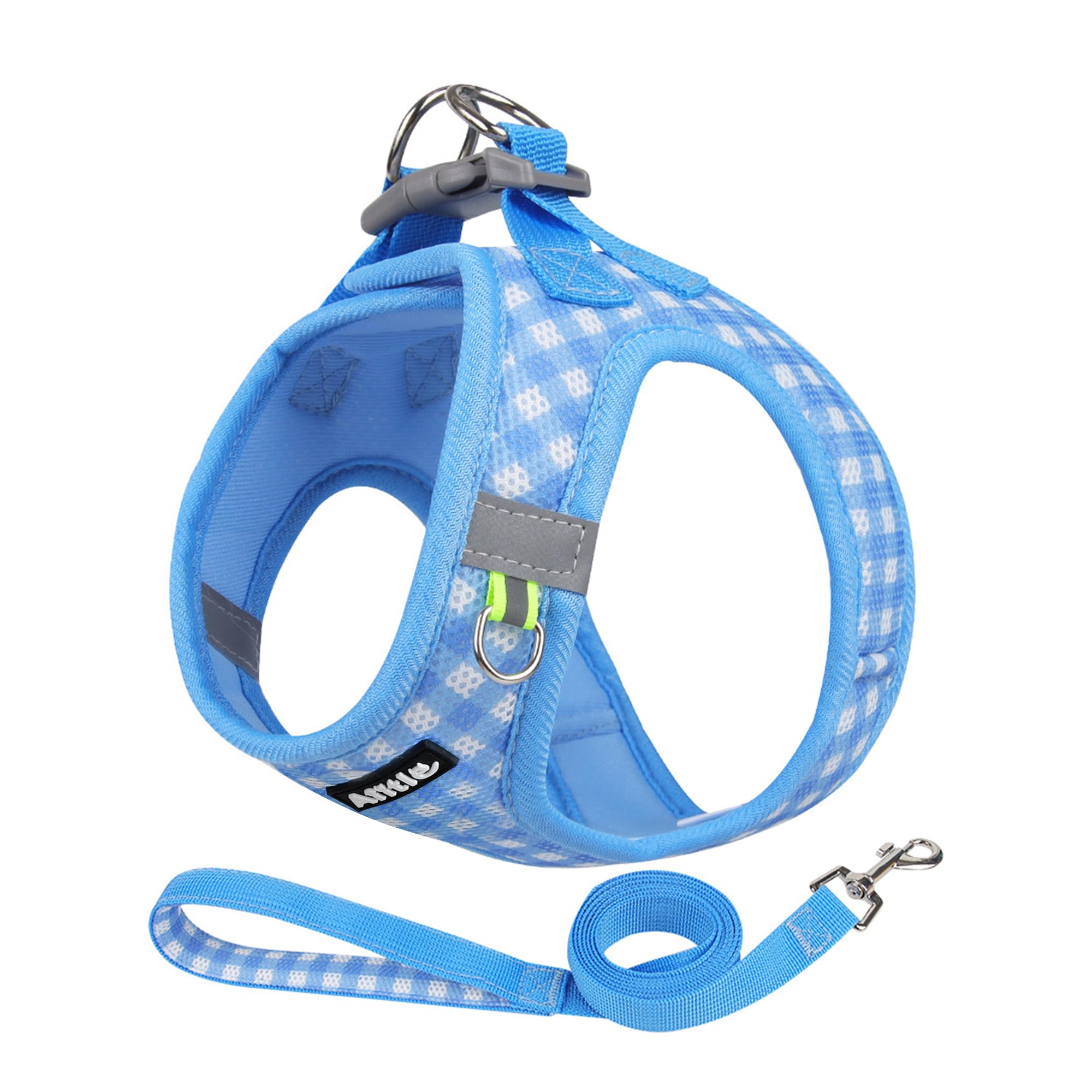 Aiitle No-Pull Pet Harness With A Leash, Plaid Comfort Padded Vest, Step In Dog Harness, Reflective Bands, Soft Breathable Pet S