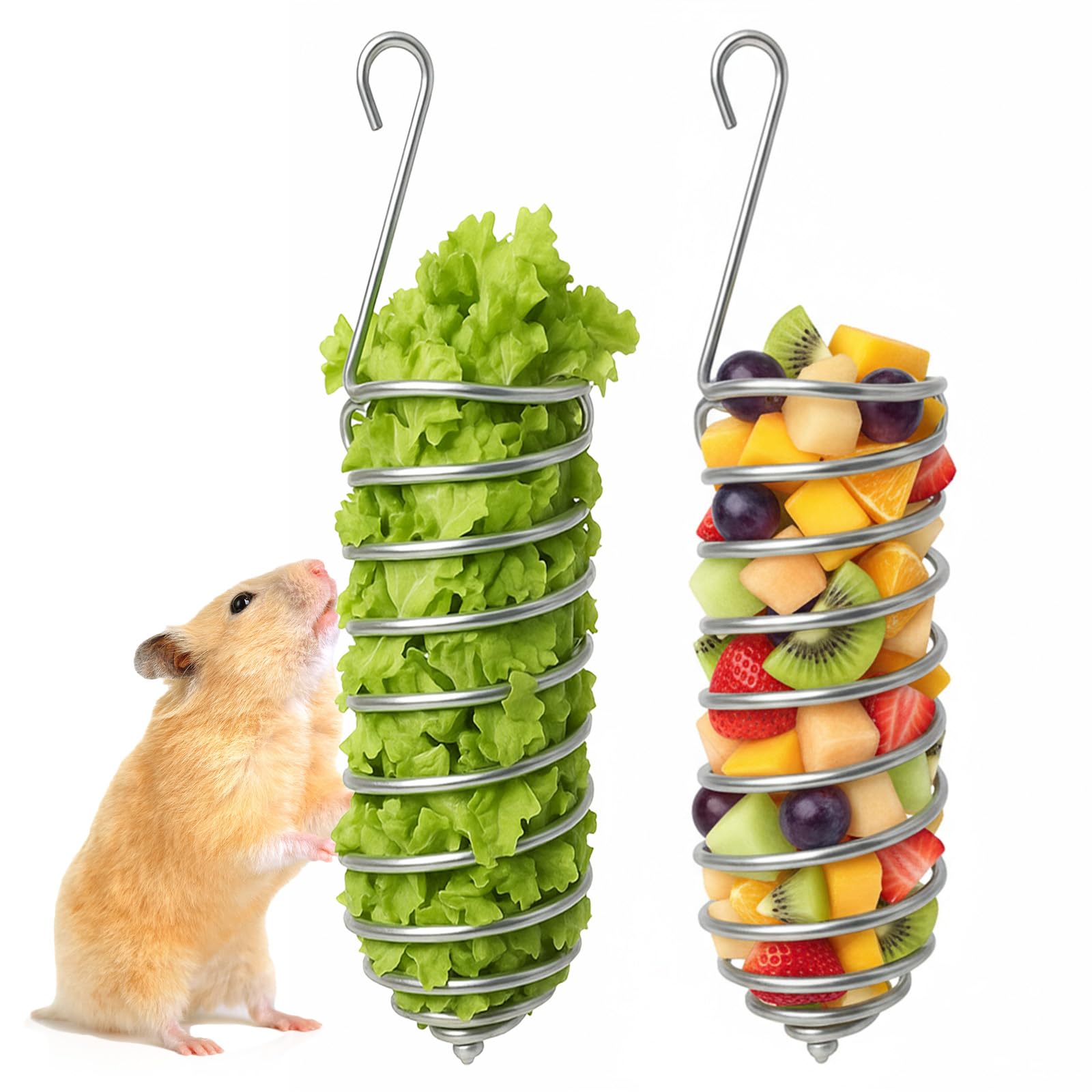 Hpmjz 2Pcs Rat Enrichment Toys Stainless Steel Bird Food Holder Rat Parrot Foraging Toy Hanging Rodent Toy Fruit Vegetable Holde