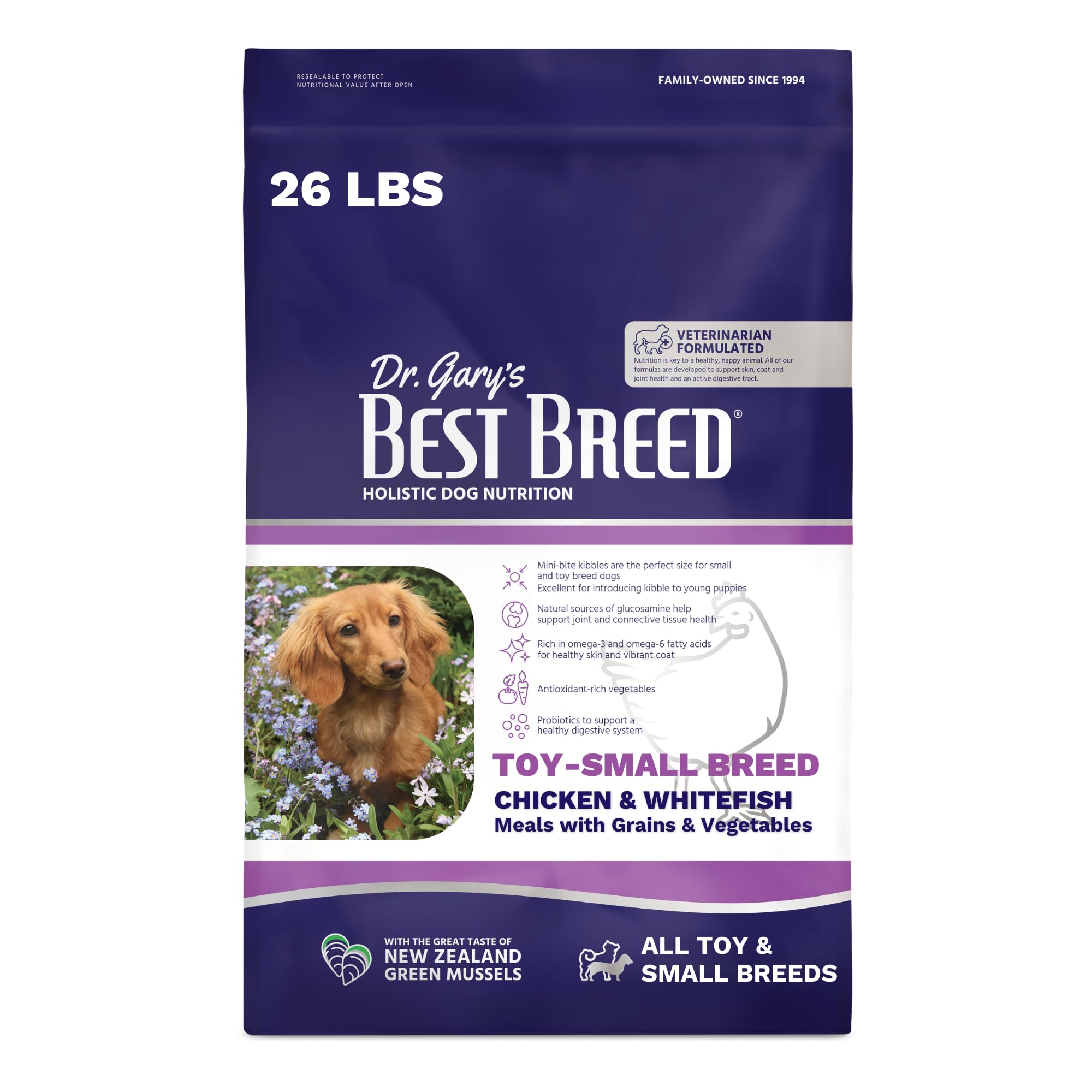 Dr. Garys Best Breed Toy-Small Breed Recipe - Veterinarian-Formulated Chicken & Whitefish Dry Dog Food, Mini-Bite Kibble for To