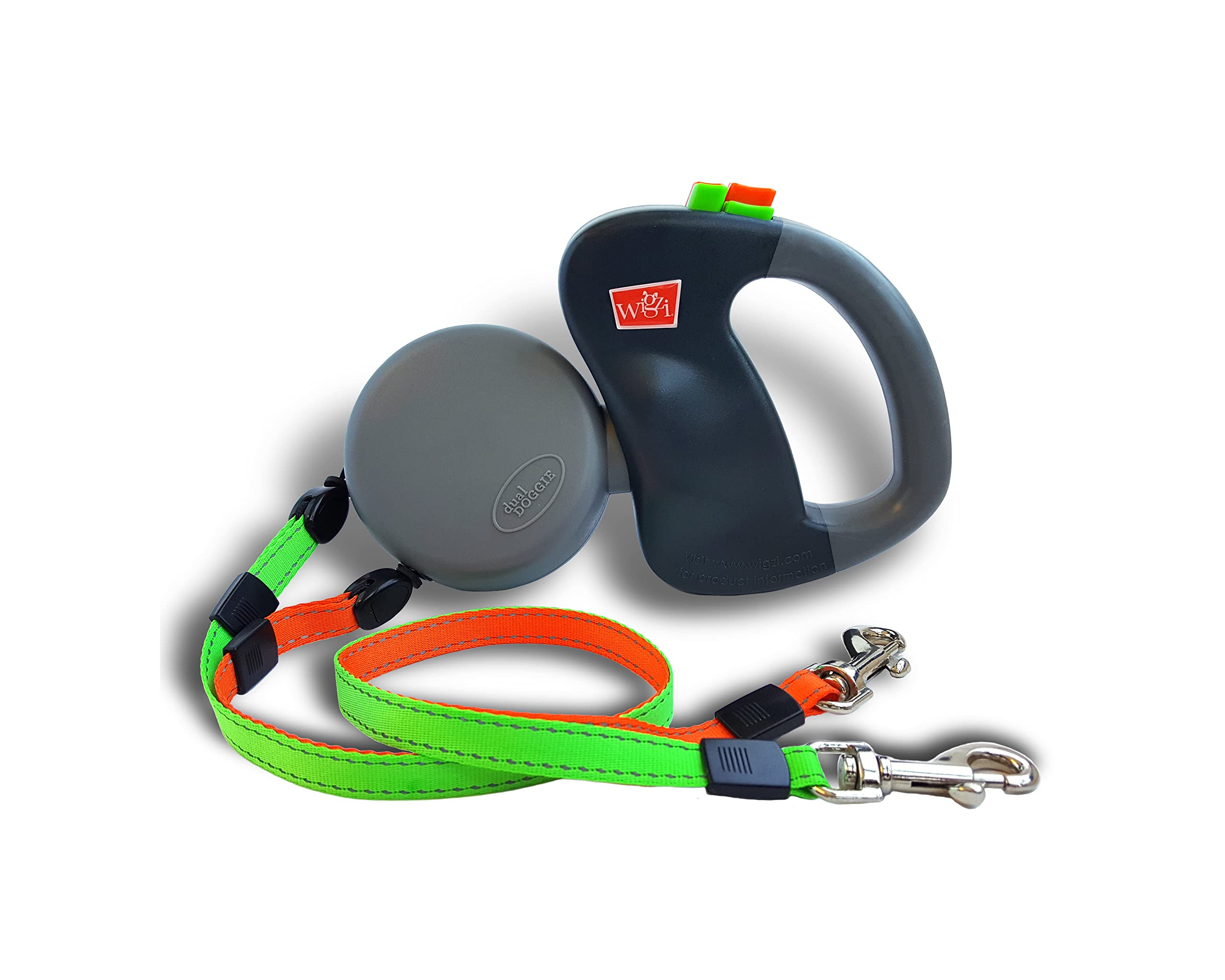 Wigzi (2 Two Dog Reflective Retractable Pet Leash - 360 Degree Zero Tangle Patent - Two Dogs Each Up To 50 Lbs And 10Ft. Reflect