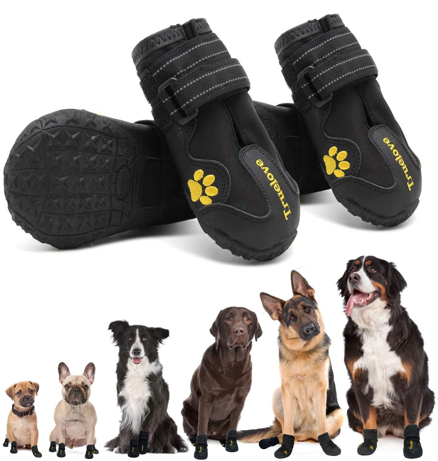 Expawlorer Dog Shoes For Medium Dogs,Dog Boots & Paw Protectors For Winter With Anti-Slip Rugged Sole,Waterproof Dog Booties For Outdoor Snow Rain Days,Dog Shoes For Hot Pavement,Hiking Walking(Black)