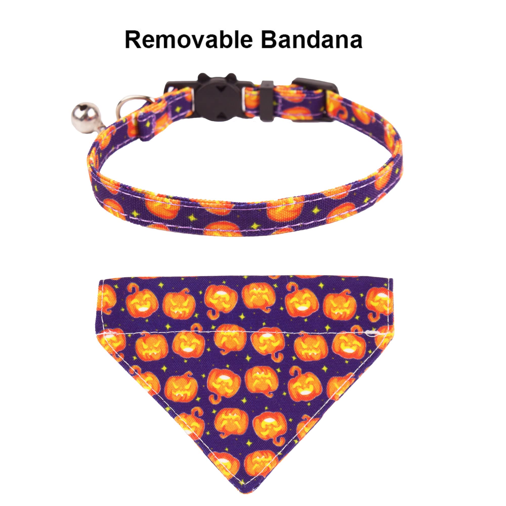 Adoggygo Halloween Cat Collar Breakaway With Removable Bowtie Bandana - 2 Pack Halloween Cat Bandana Collar Pumpkin Cat Kitten Collars Cat Halloween Bowtie Bandana Collar For Cat Kitten (Halloween)