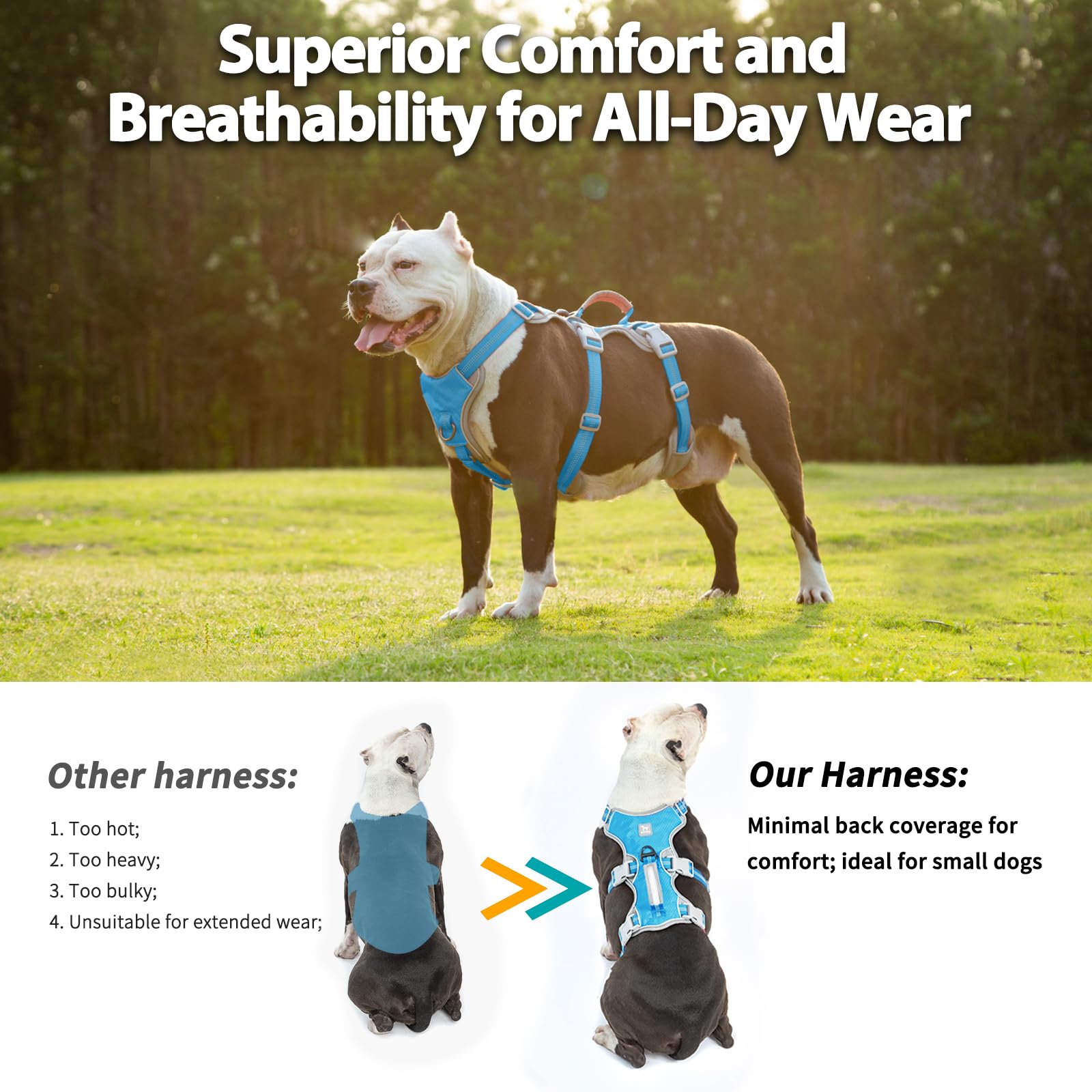 Huntboo Dog Harnesses Escape Proof, Escape Artist Harness, Reflective Harness With Padded Handle, Breathable, Durable, Adjustabl