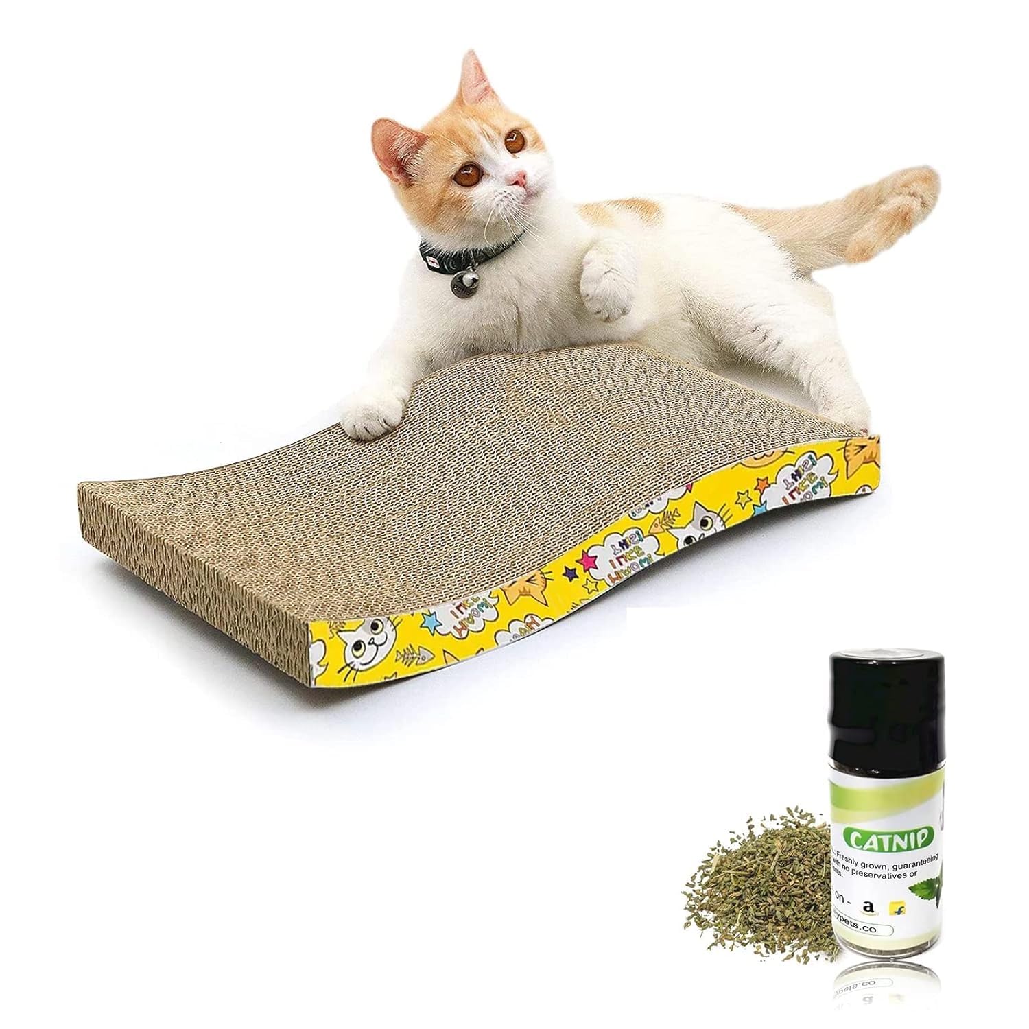Emily Pets Cat Scratcher Cardboard 2 In 1 Reversible Scratching Pad Recyclable Corrugated Scratch Toy With Wave Shape & 10Ml Cat