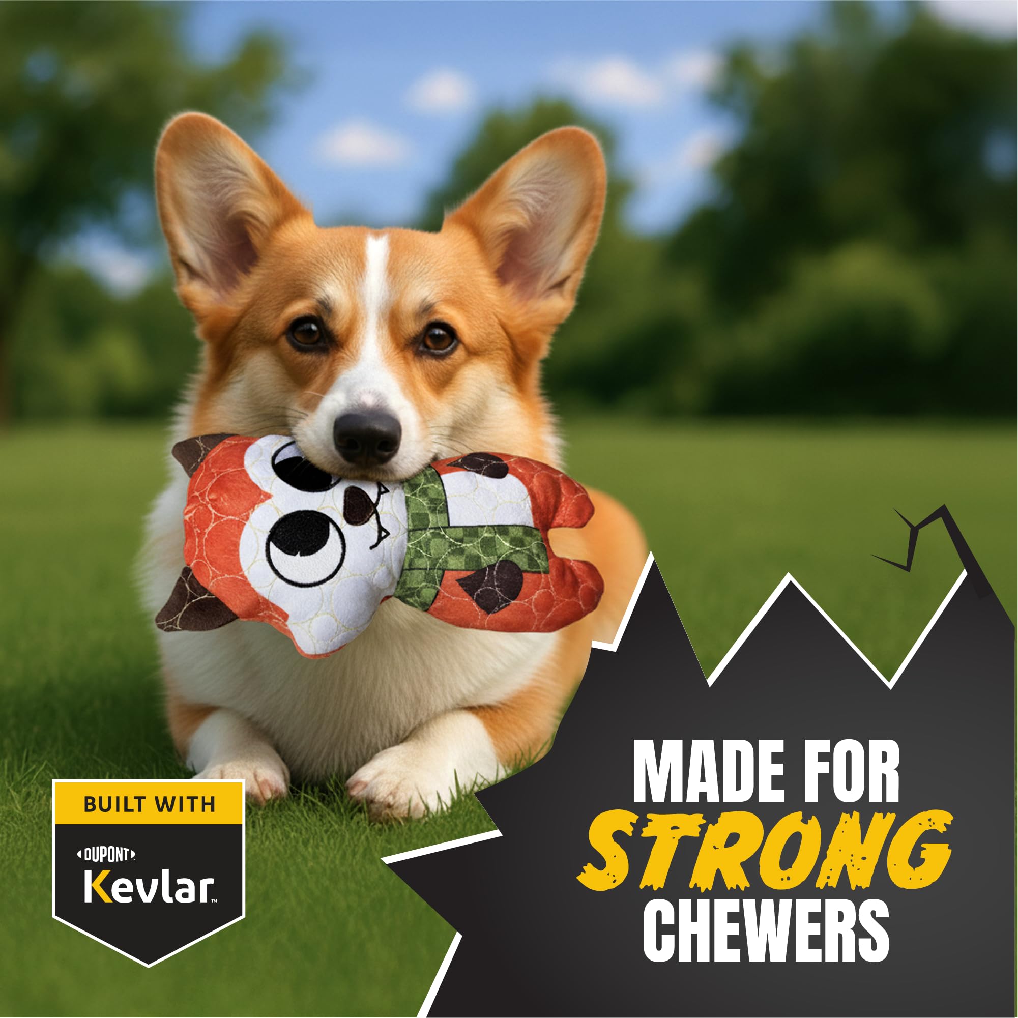 Bite Force -Durable & Strong Dog Toy Fox with Squeaker, Kevlar-Reinforced for Aggressive Chewers for Small Medium Large Dogs - O