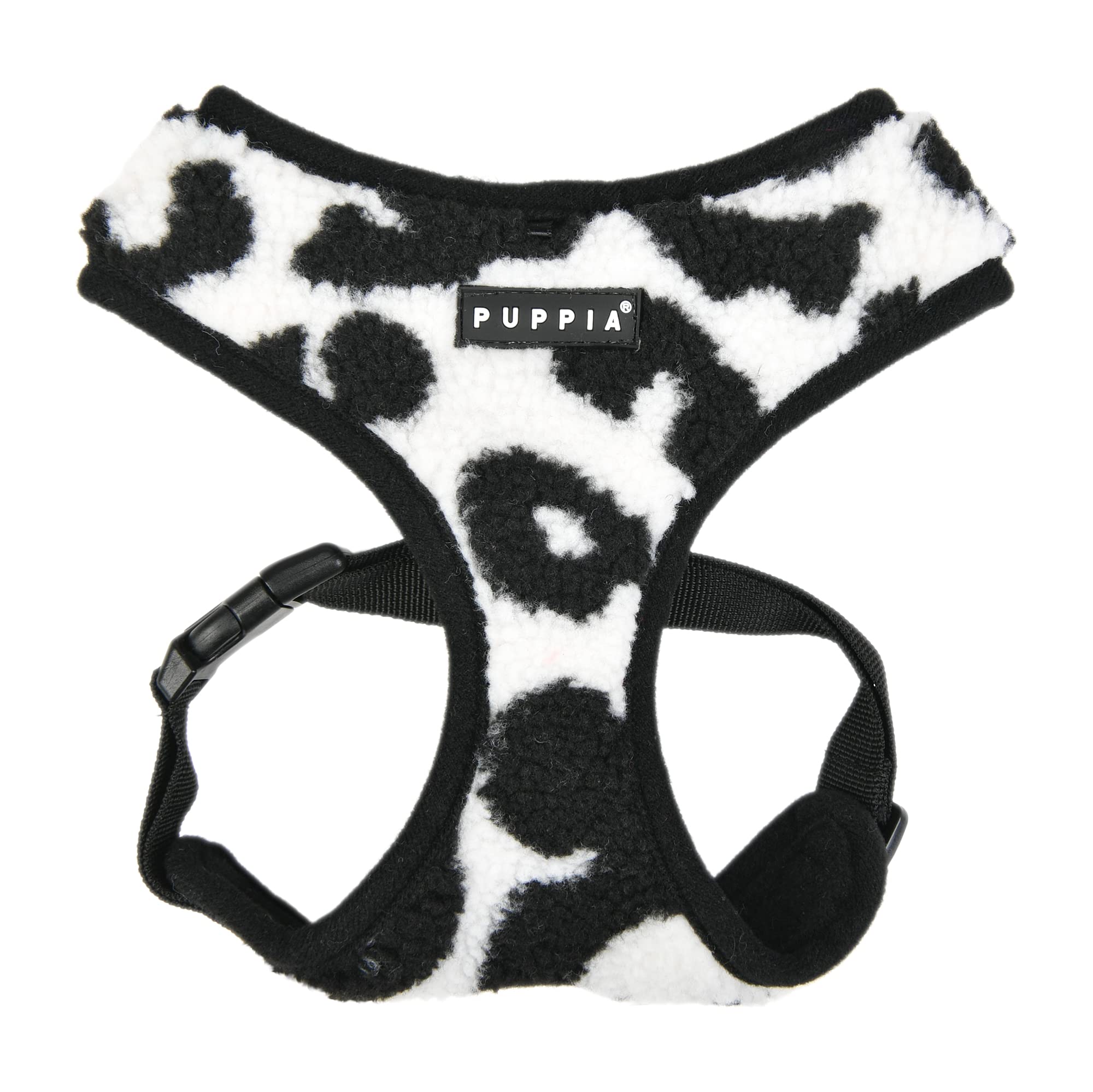 Puppia Serval Dog Harness Over-The-Head Warm Winter Leopard Pattern Adjustable Chest For Small And Medium Dog, Black, Small