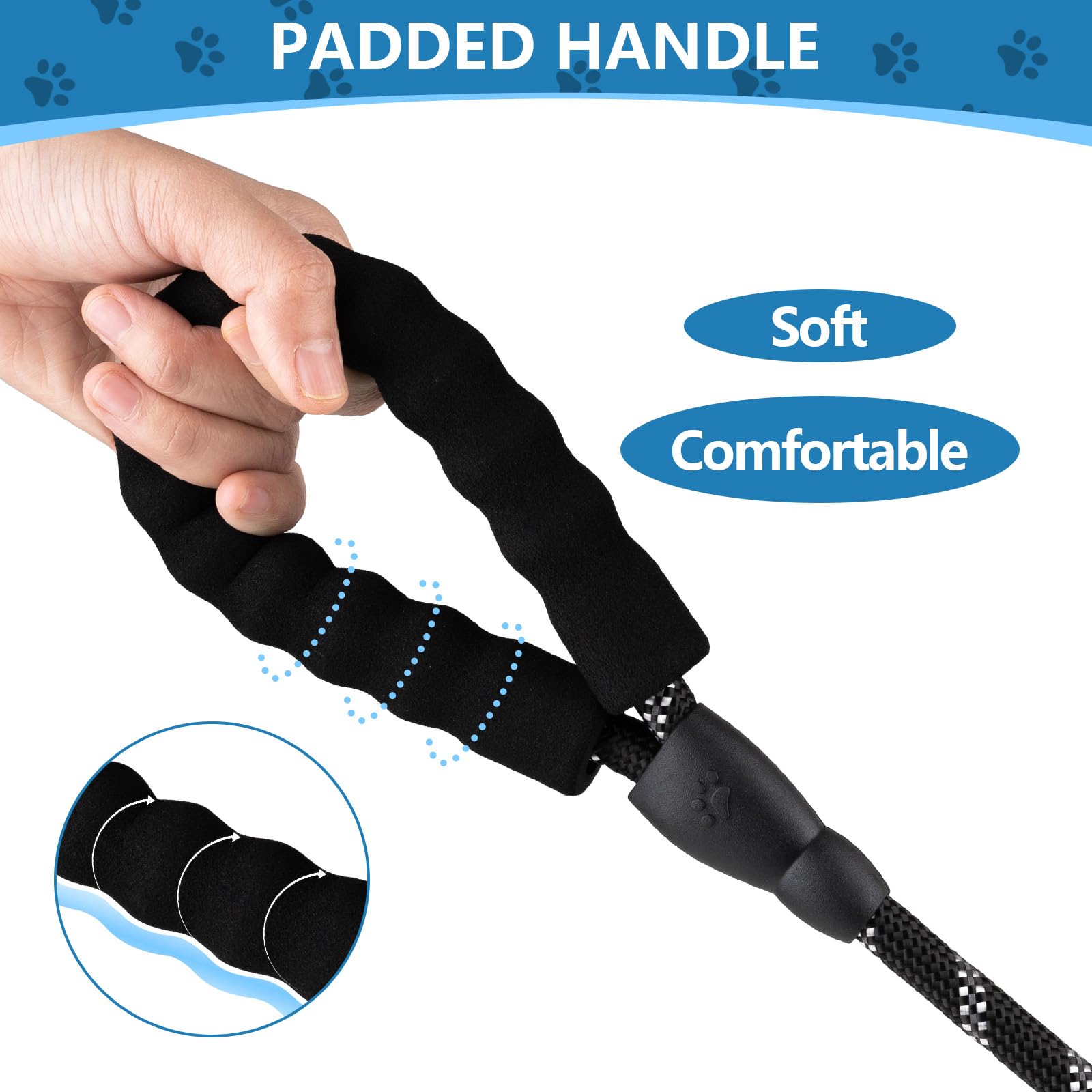 Rpeconu 5Ft Dog Leash With Soft Padded Handle, Pet Highly Reflective Leash For Small Medium Large Sized Dogs, 1/2 Inch, Black