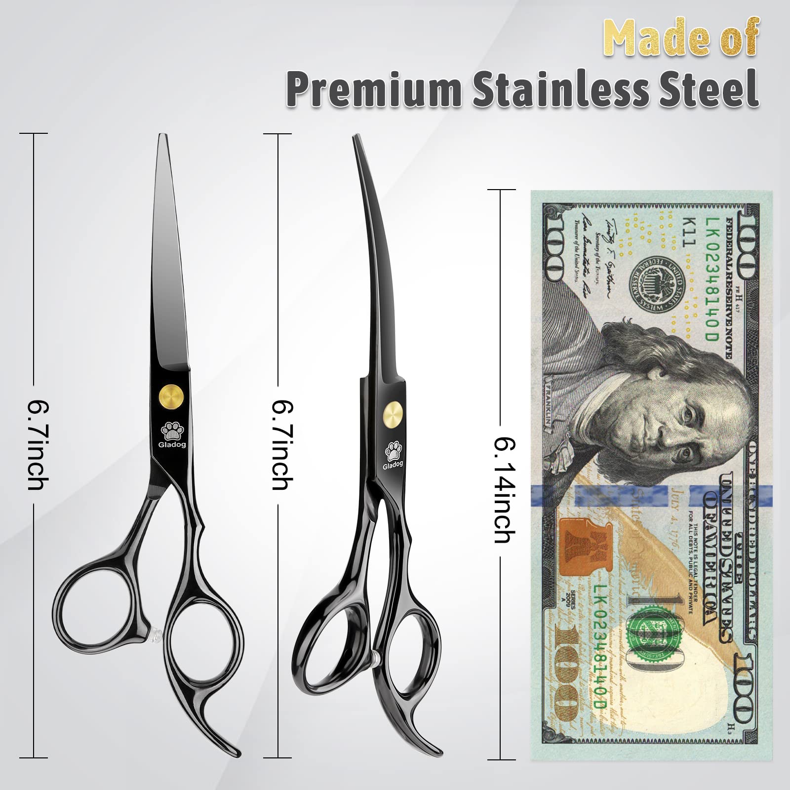 Dog Grooming Scissors Kit With Safety Round Tips, Gladog Professional 5 In 1 Grooming Scissors For Dog