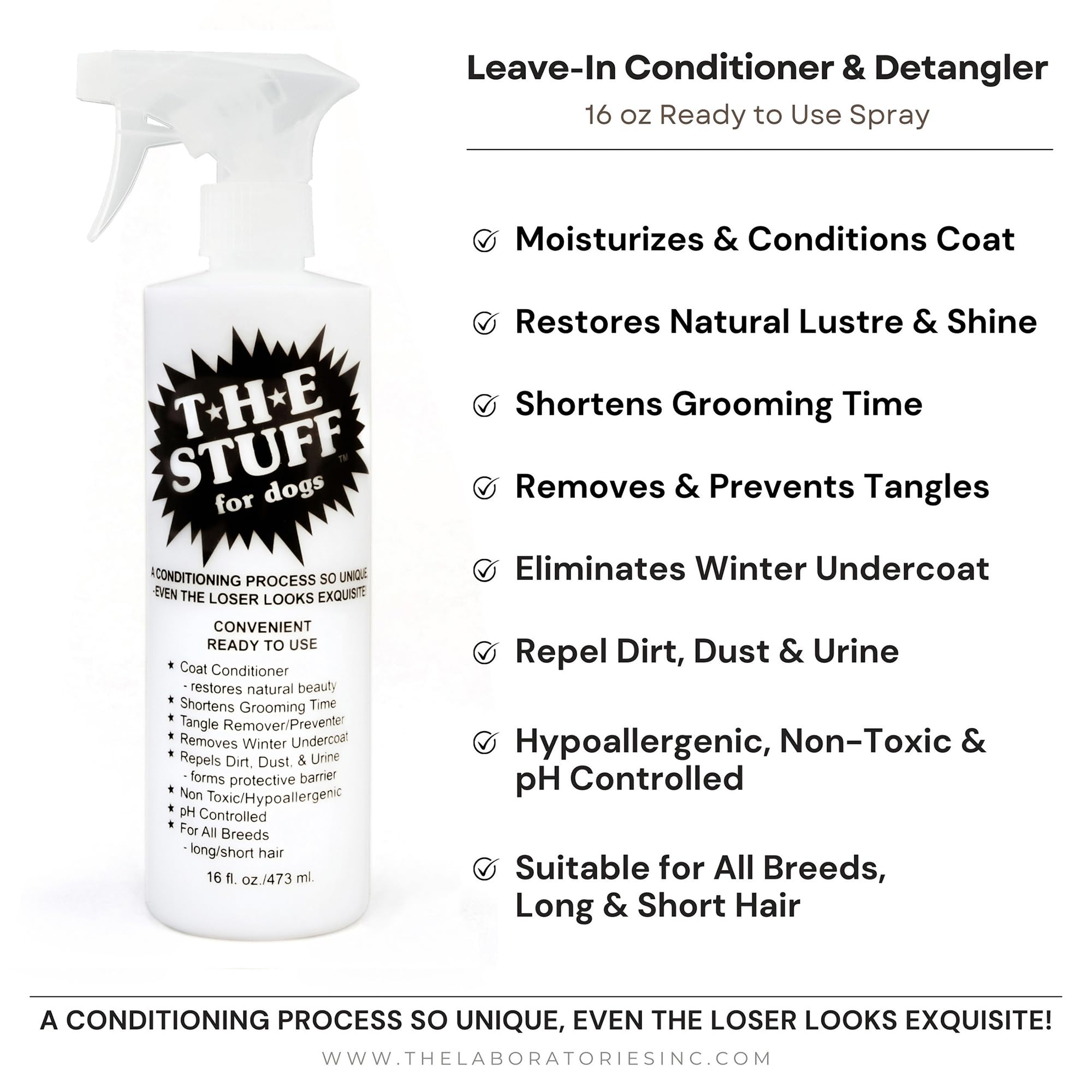 THE Stuff Leave-In Dog Conditioner & Detangler Spray, 16oz - Ideal for Managing Matted Hair, Top Rated Dog Grooming Solution