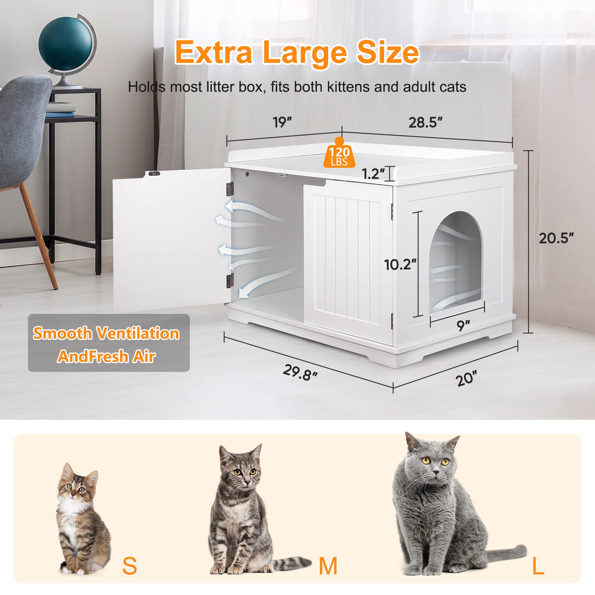 Pet Republic Hidden Cat Litter Box Enclosure Cat Litter Box Furniture Washroom House Table Nightstand (White)