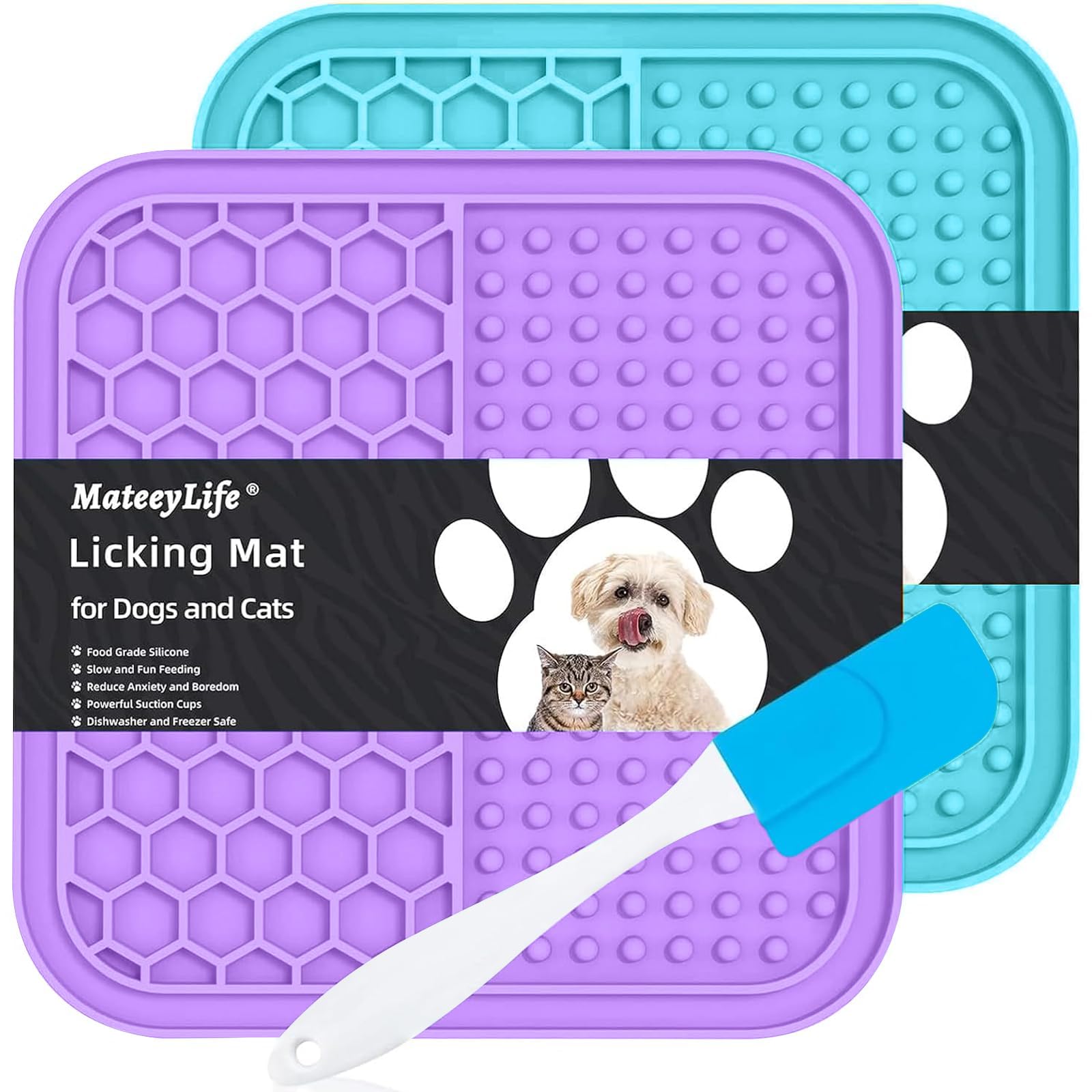 MateeyLife 2PCS Small Lick Mat for Dogs and Cats, Licking Mats for Dog Anxiety Relief, Cat Peanut Butter Lick Pad for Boredom Re