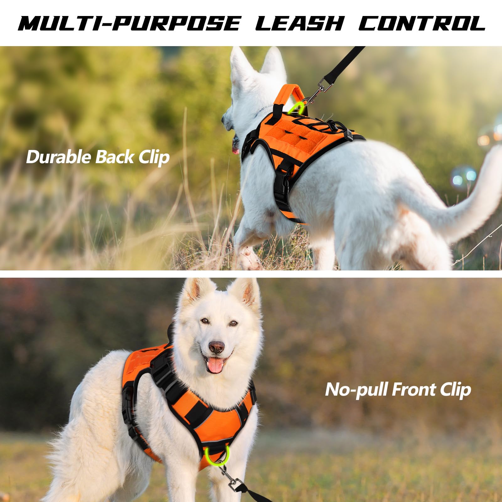 Wingoin Orange Dog Tactical Harness For Small Dogs No Pull Adjustable Reflective K9 Military Dog Service Dog Harnesses With Handle, Metal Buckles For Dachshund, Boston Terrier, Beagle(S)