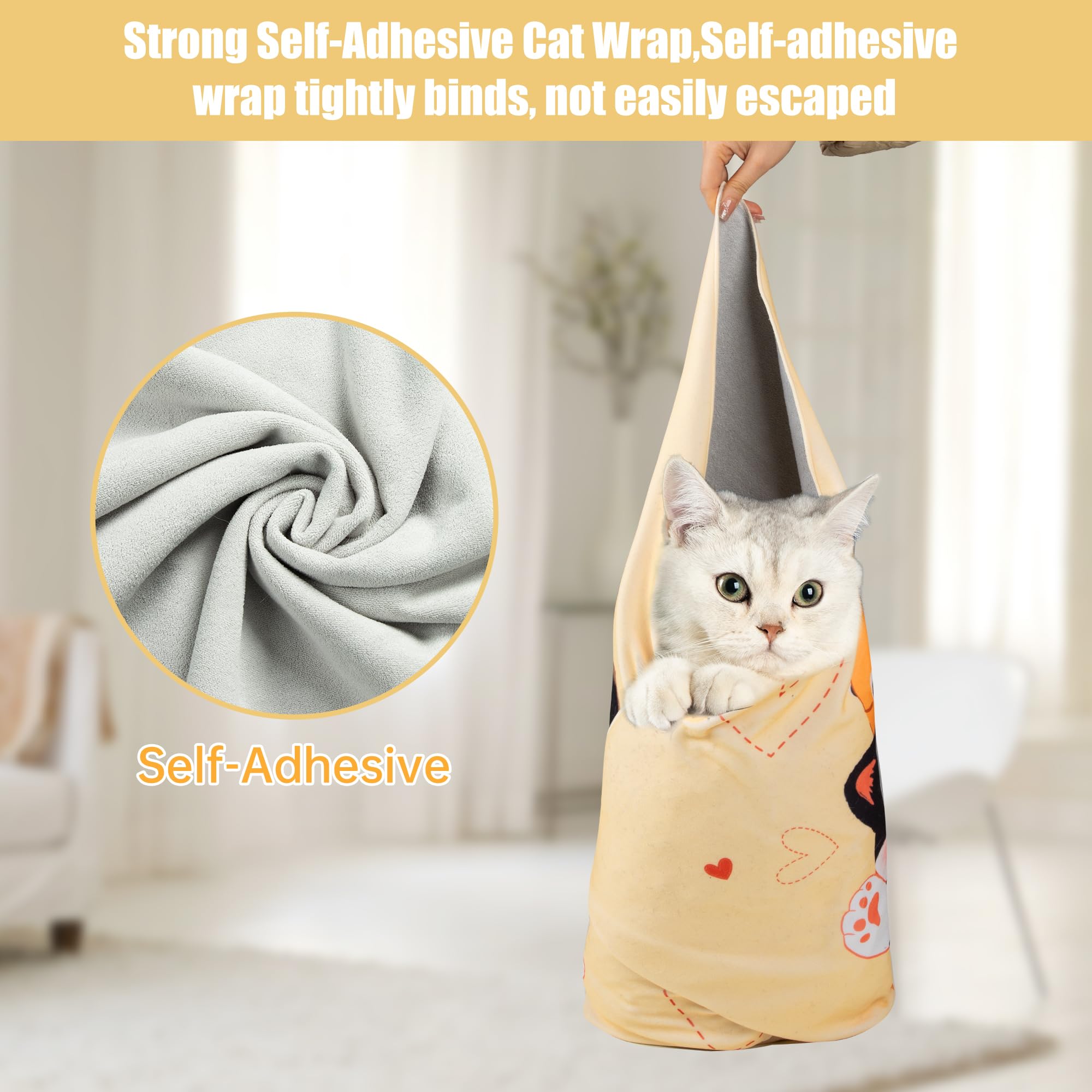 Zingterra Cat Grooming Wrap,Anti-Escape Cat Wrap For Grooming,Self-Adherent Soft Cat Blanket To Wrap,Clip Nails, Anti-Bite, Anti