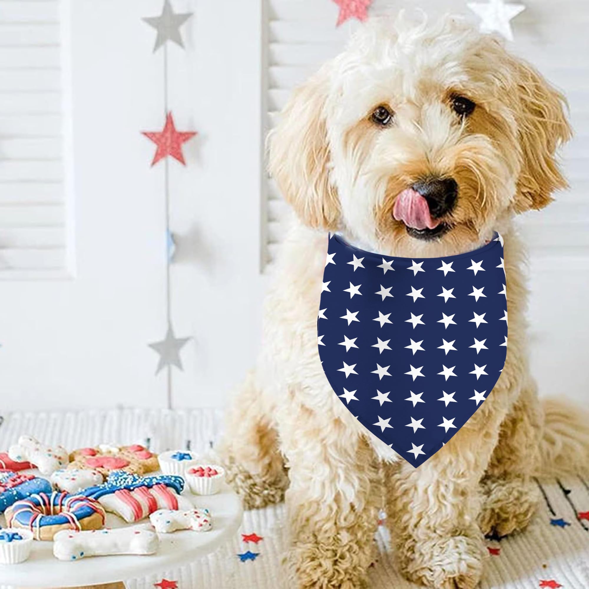 4Th Of July Dog Bandanas, Reversible Dual-Layer Patriotic Theme Design 2 Pack, Let Freedom Ring Independence Day Square Dog Kerc