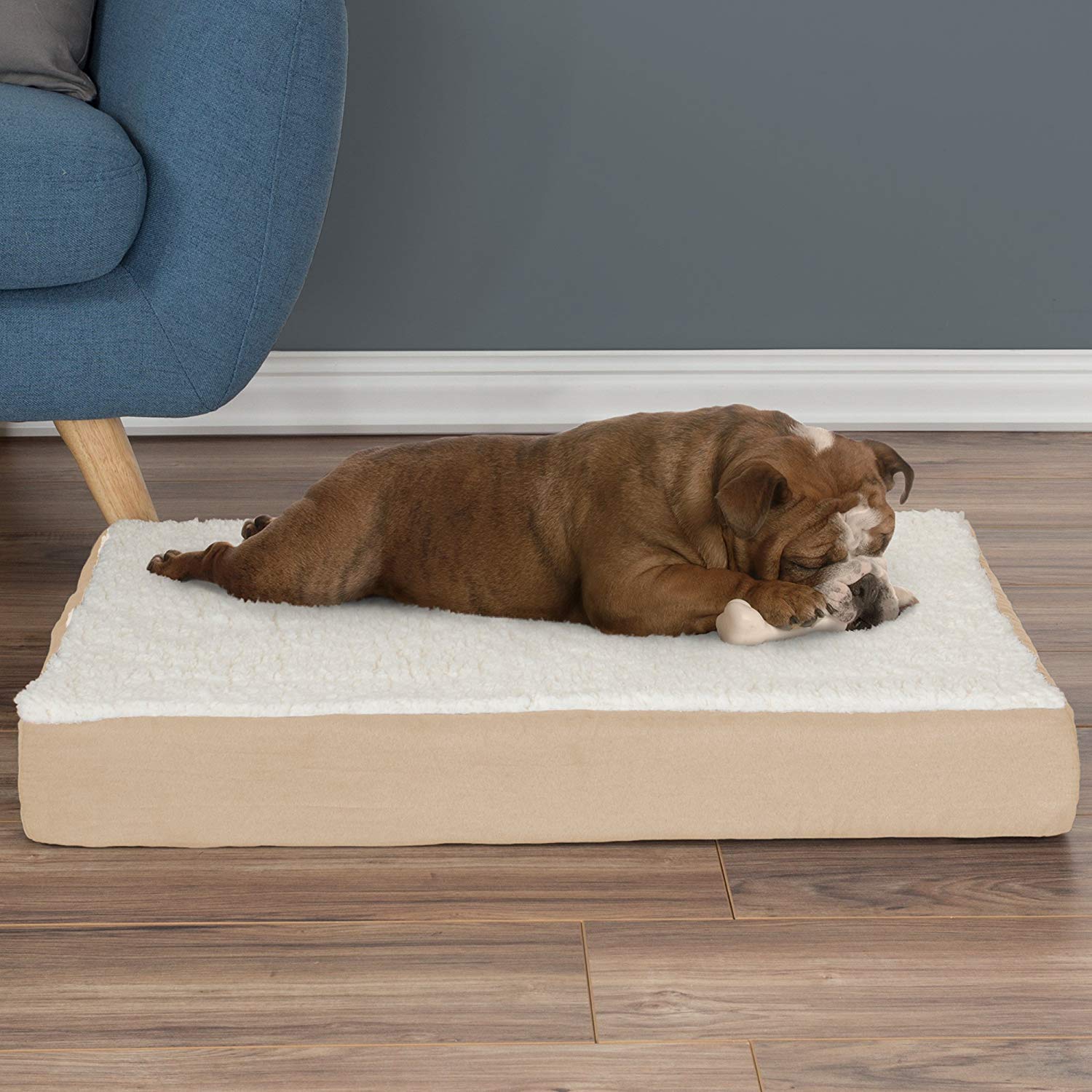 PETMAKER Orthopedic Dog Bed - 2-Layer Memory Foam Crate Mat with Machine Washable Sherpa Cover - 30x20.5 Pet Bed for Medium Dogs