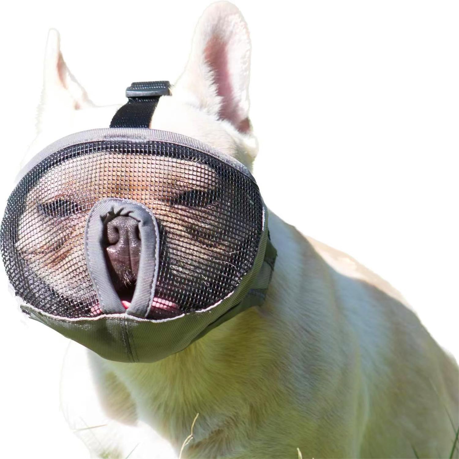 Jyhy Short Snout Dog Muzzle- Adjustable Breathable Mesh Bulldog Muzzle For Biting Chewing Licking Grooming Dog Mask,Grey S