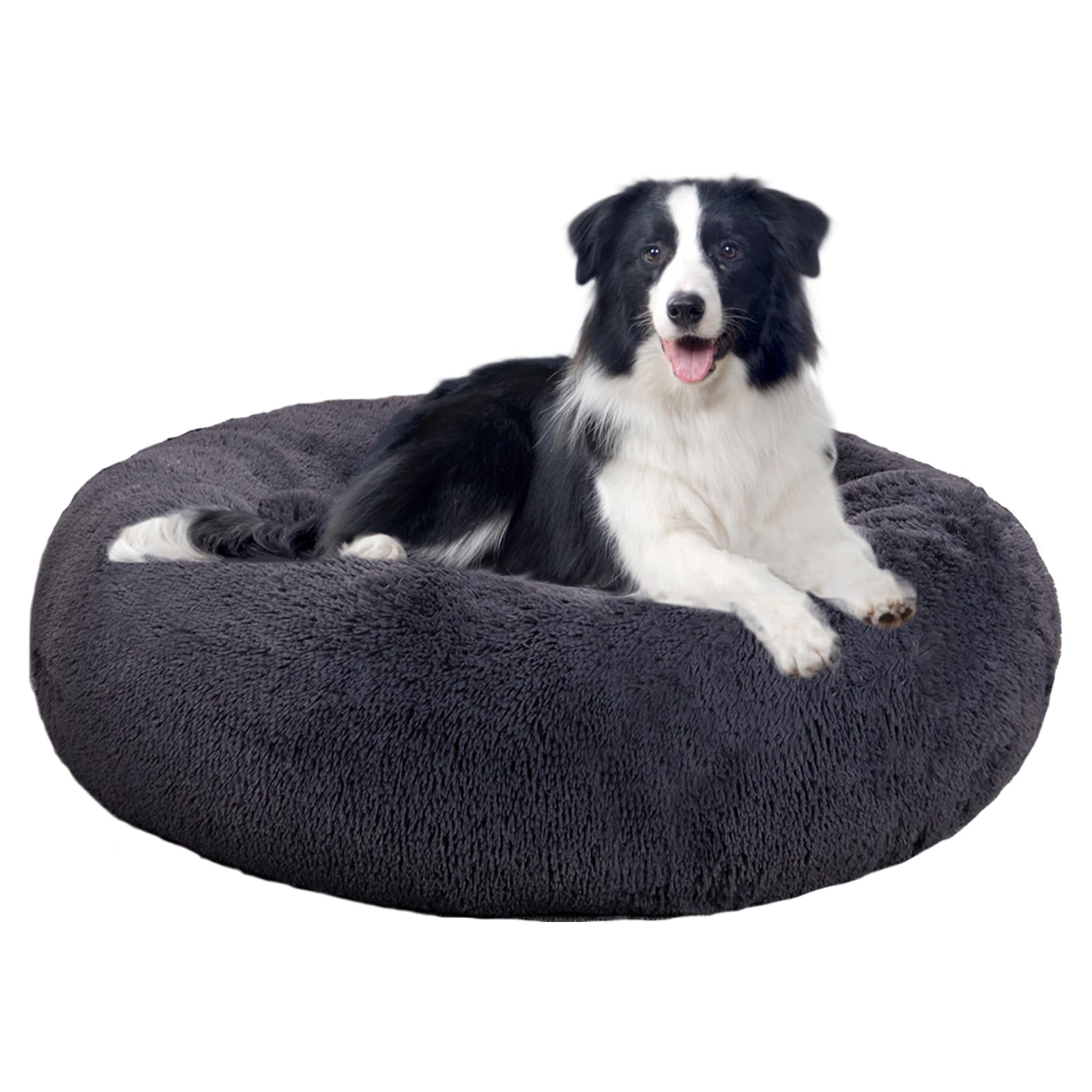 WELLYELO Calming Dog Bed, 30In Donut Dog Bed, Anti Anxiety Dog Bed & Cat Bed, Machine Washable Fluffy Plush Round Dog Beds for L