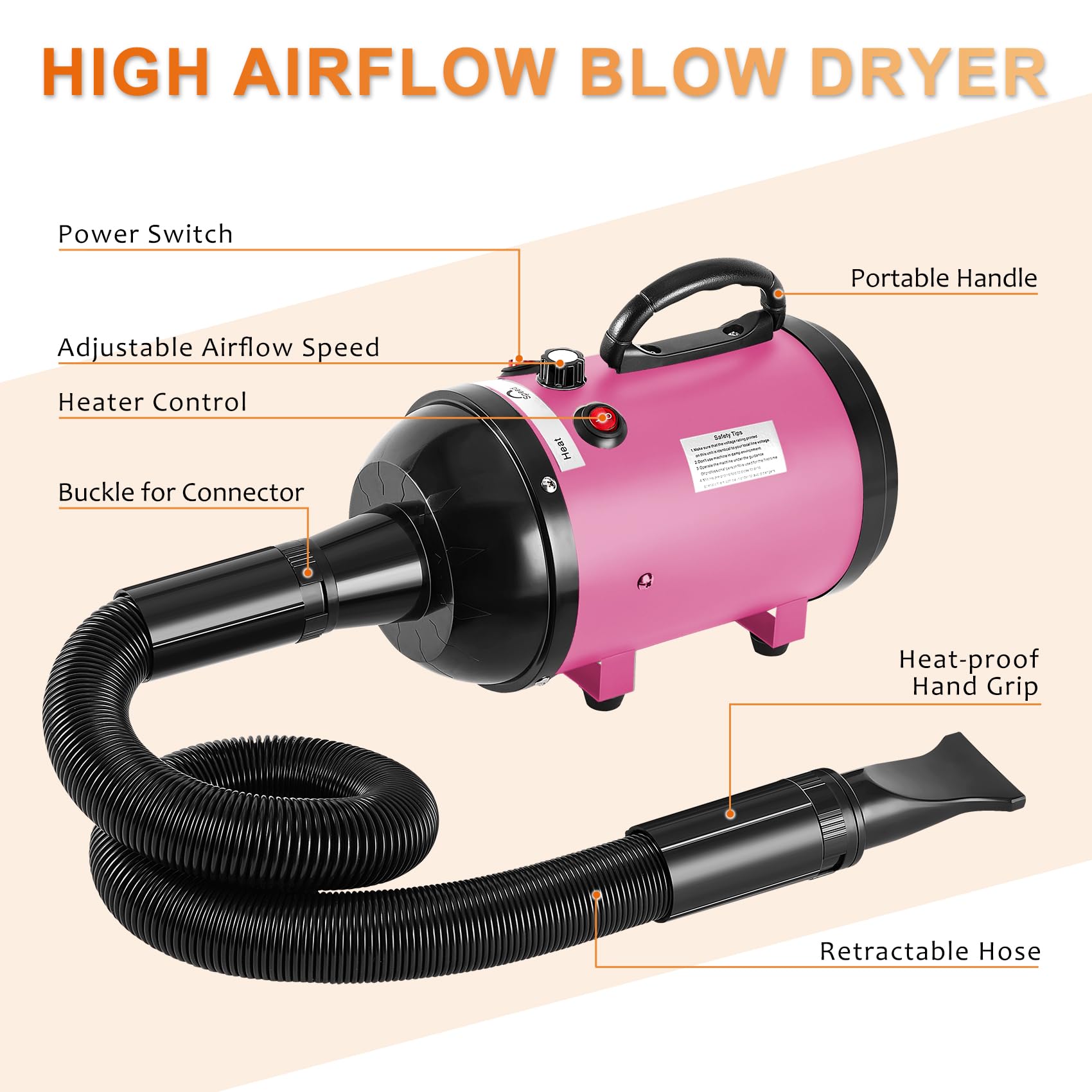 Nestroad Dog Dryer High Velocity Dog Hair Dryer,4.3Hp/3200W Dog Blower Grooming Force Dryer With Stepless Adjustable Speed,Profe