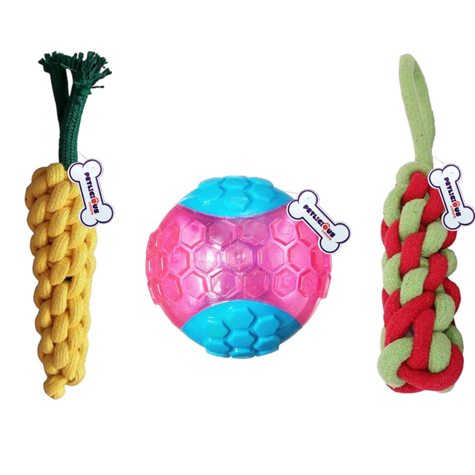 Petlicious & More Led Teething Durable Carrot Rope And Ball Toys For Puppy, Combo Of 3
