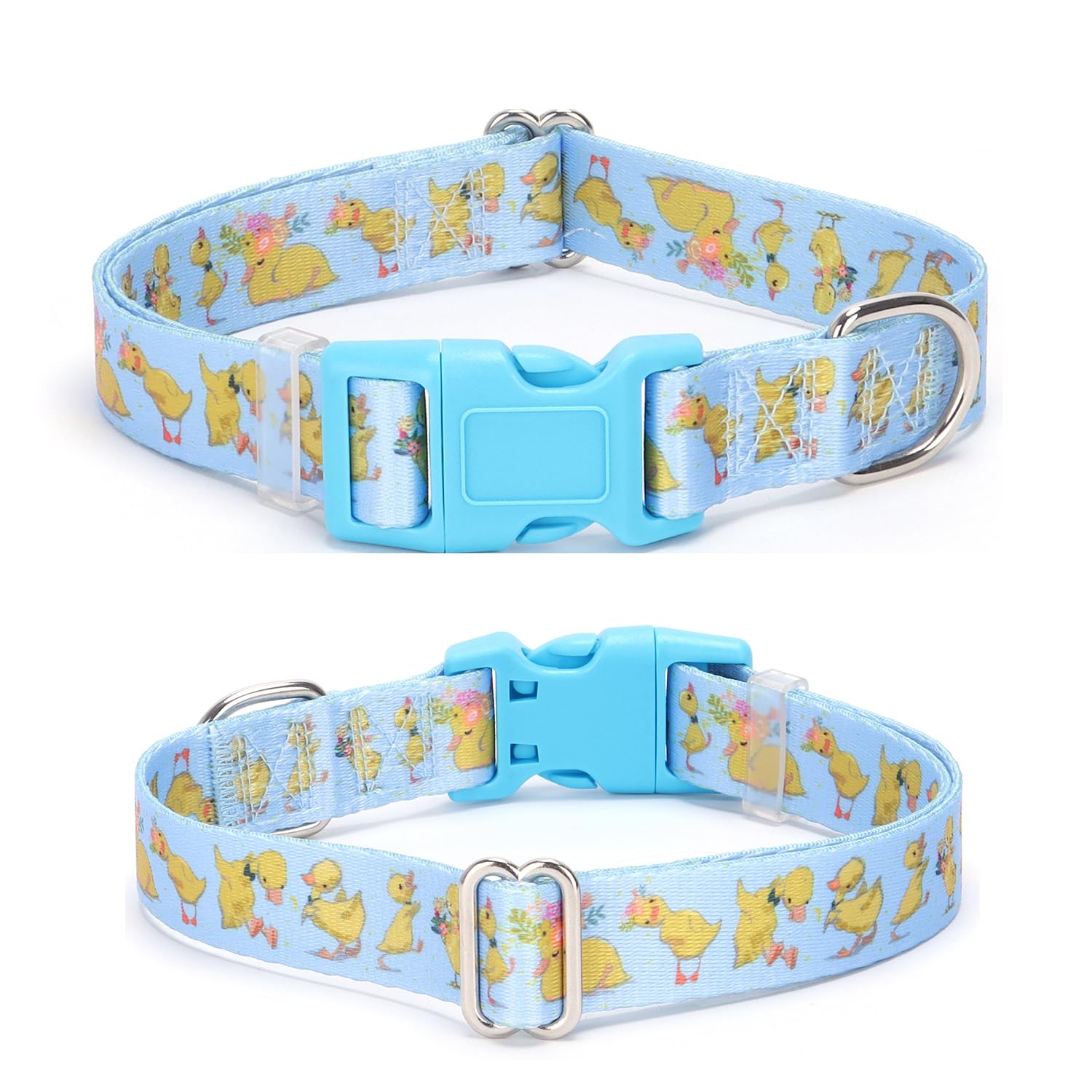 Blue Dog Collar With Cute Duck Patterns, Adjustable Nylon Comfy Soft Durable Pet Collar For Xs Small Medium Large Extra Large Bo