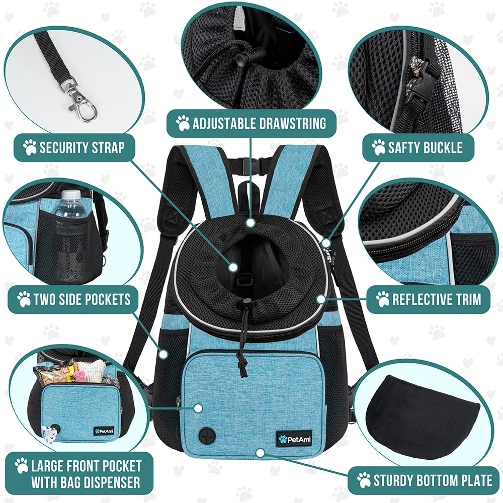 PetAmi Front Carrier Backpack for Dogs and Cats, Adjustable Ventilated Pet Chest Carrier for Hiking Camping Travel, Small Medium